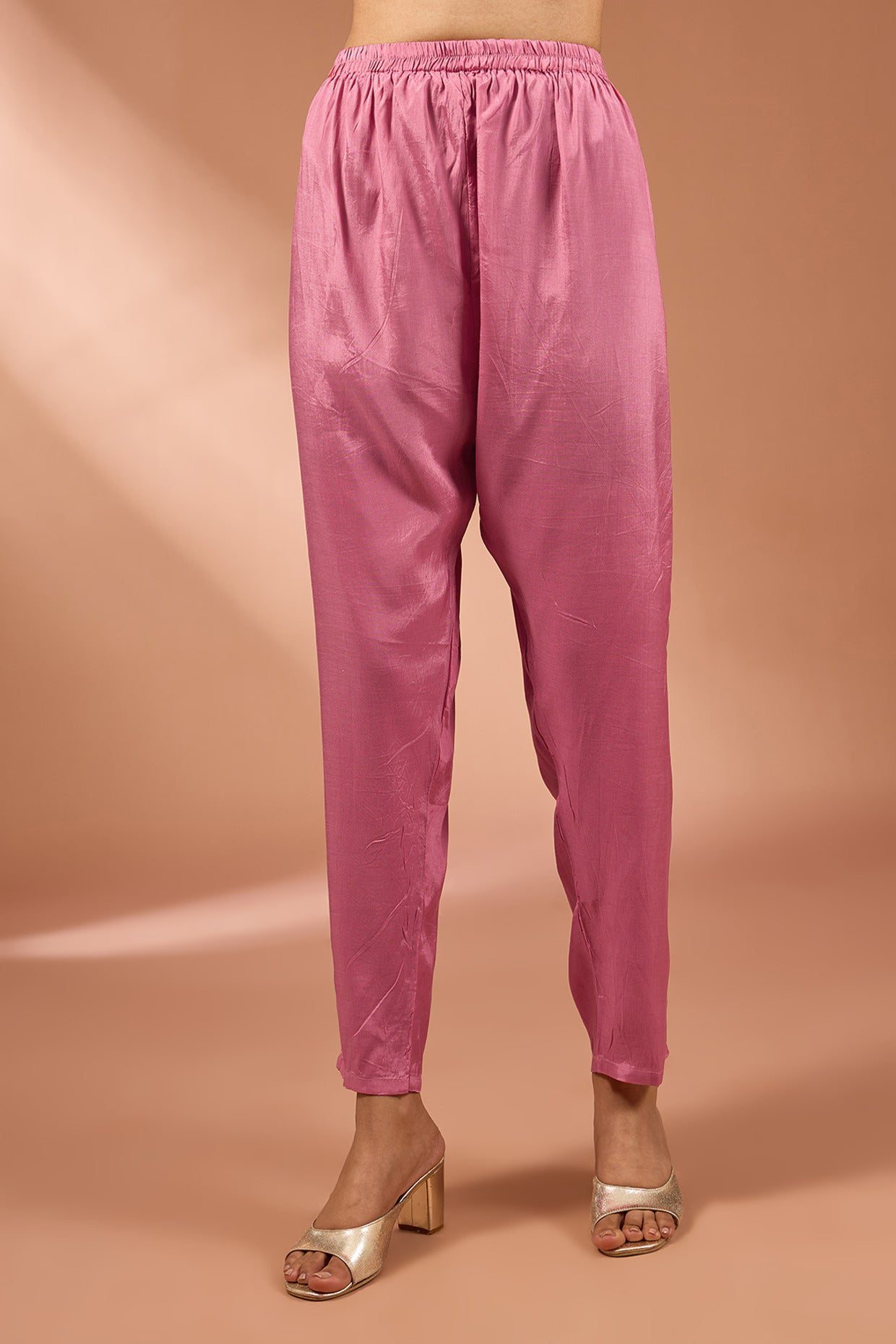 Pink Dupion Silk Zardosi Embroidered High-Low Kurta Set