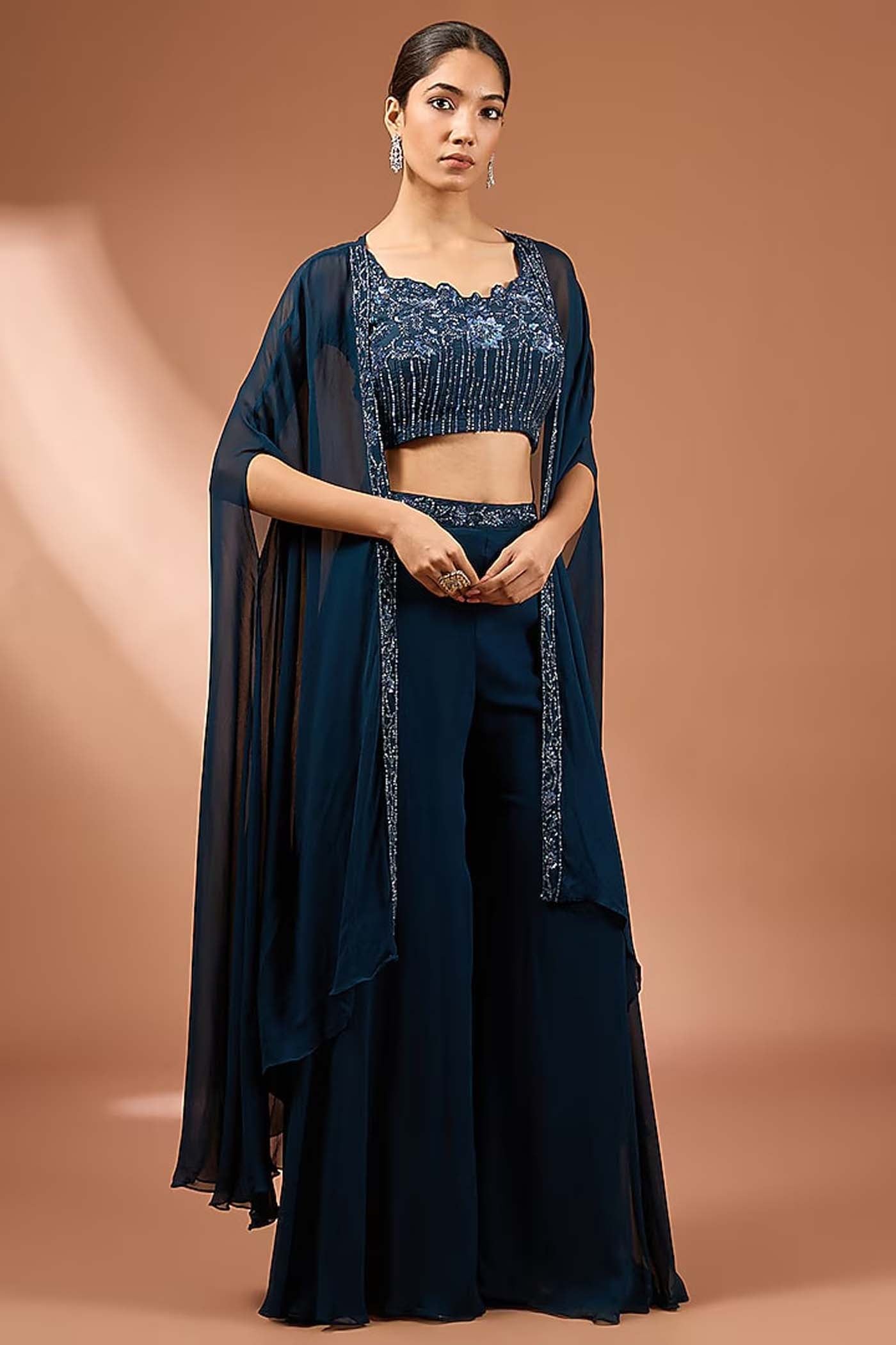 short top and plazo dress Outfit Pant Plazo With Crop Top Kameez Plazo Dress With Short Top Black 3-Piece Designer