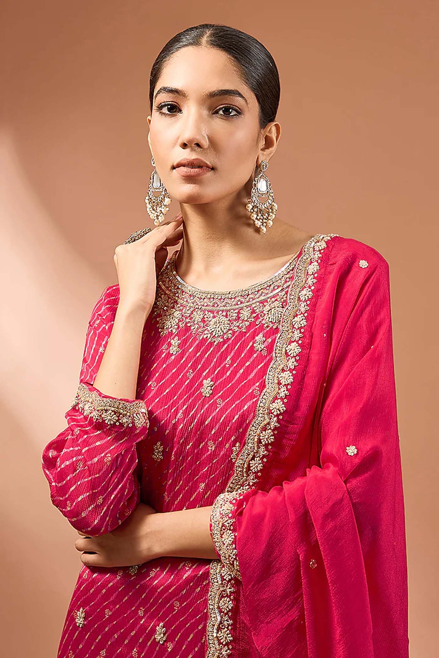 Cherry Red Suit with Sharara and Dupatta