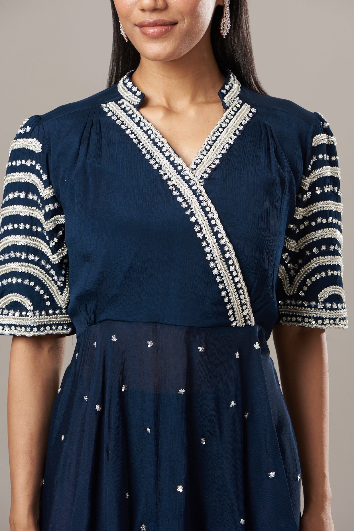 Blue Angrakha Top With Sharara Set