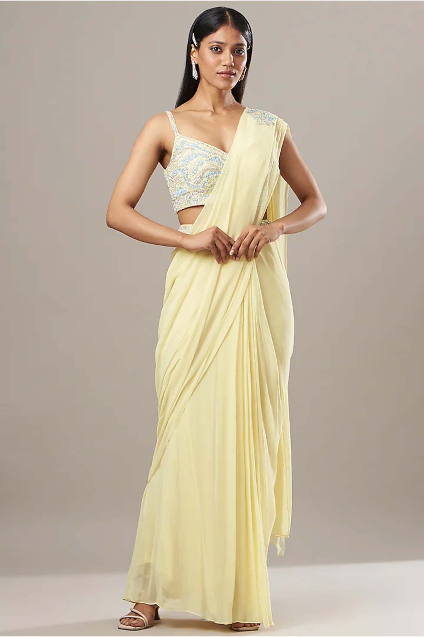 Lemon Yellow Drape Saree