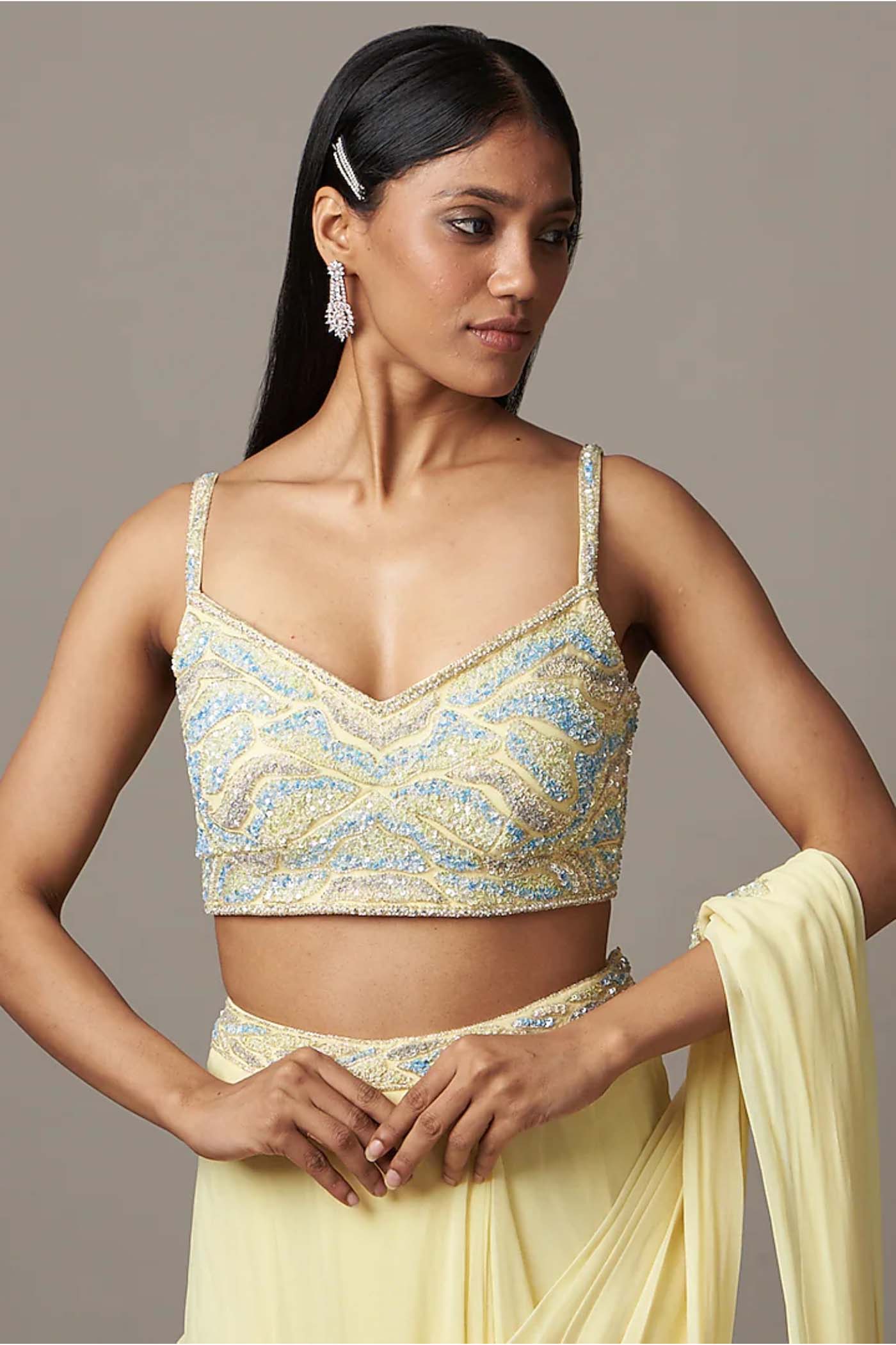 Lemon Yellow Drape Saree