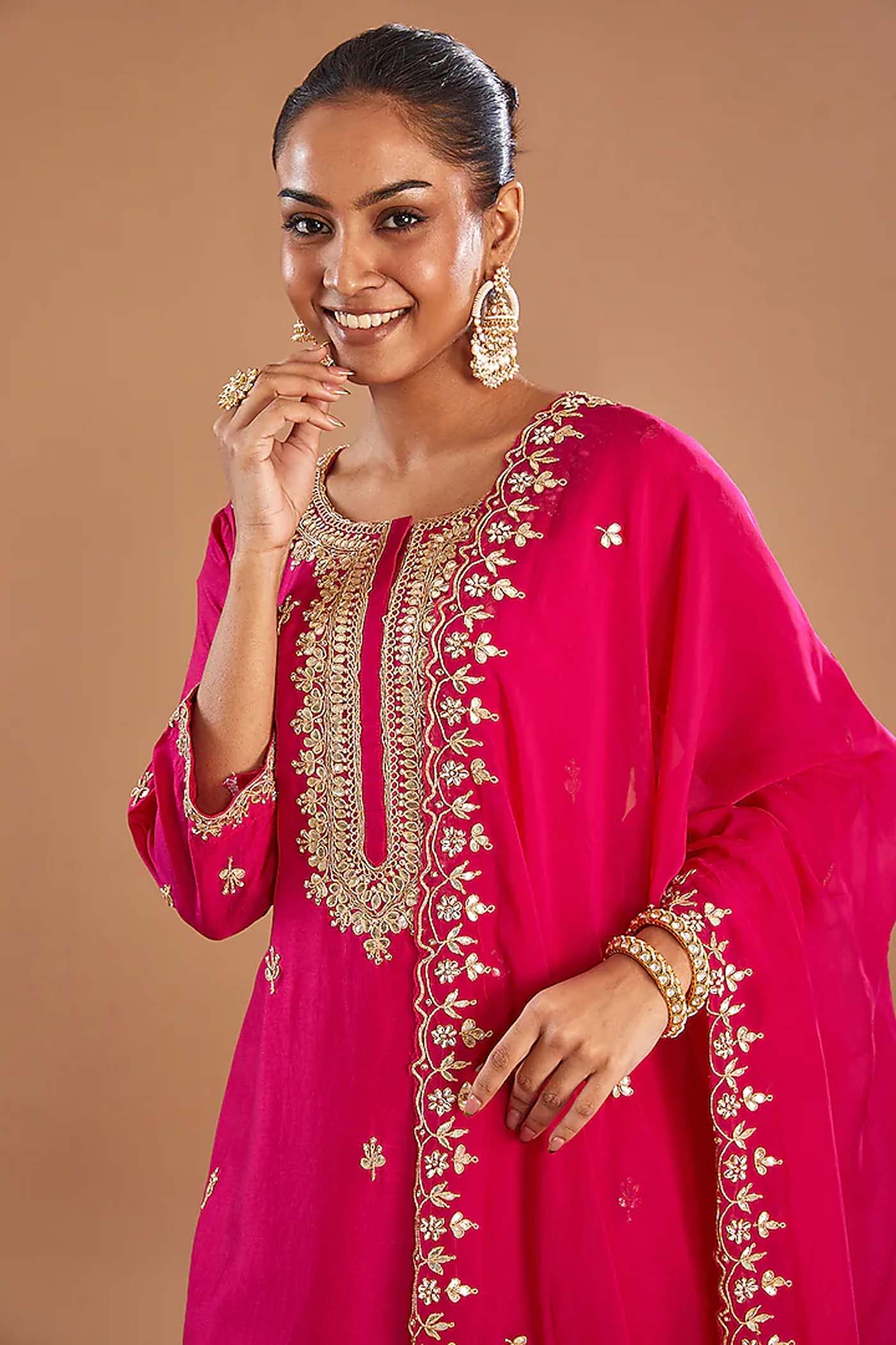 Fuchsia Straight Suit with Panst and Heavy Dupatta