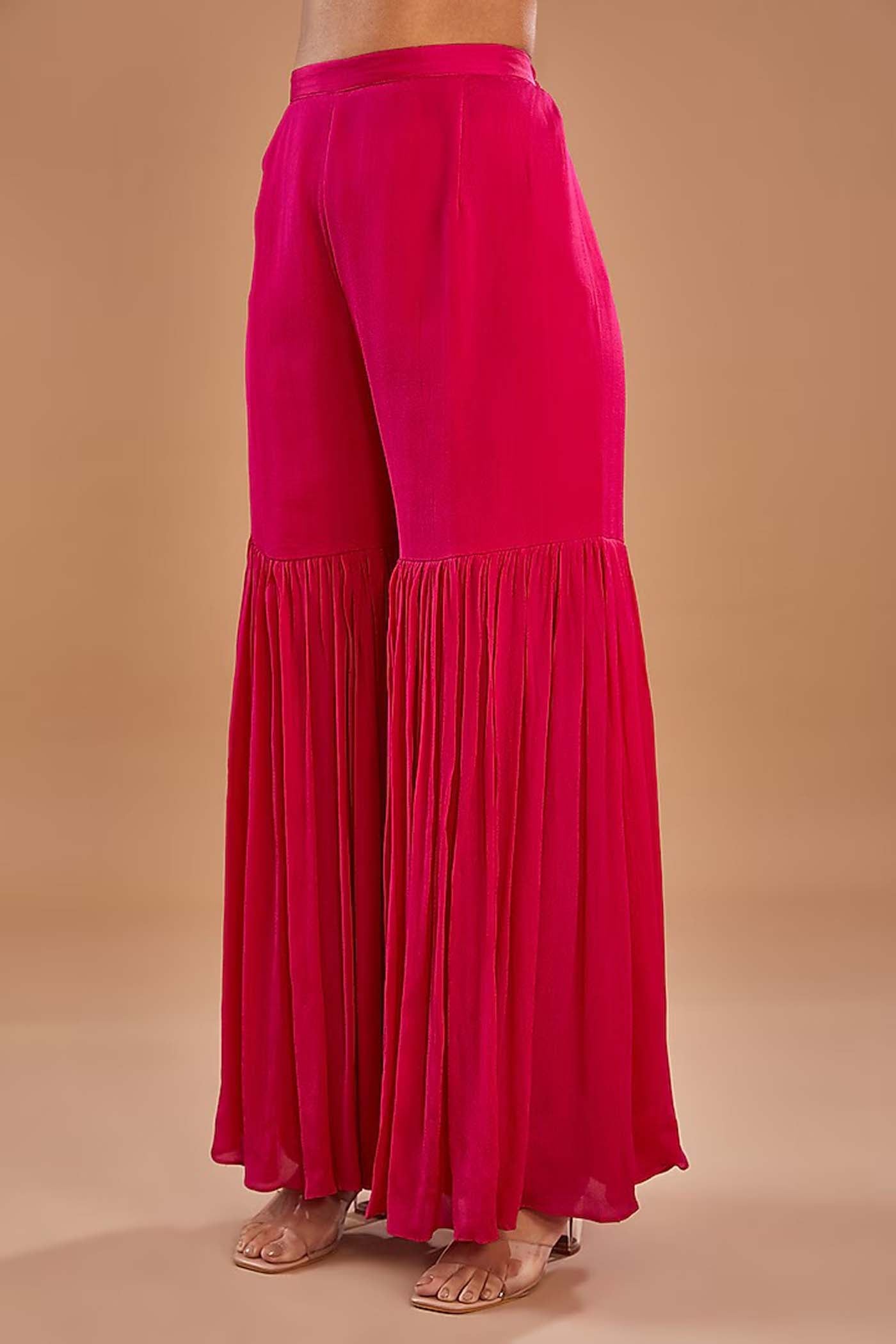 Fuchsia Embroidered Suit with Sharara and Scallop Dupatta