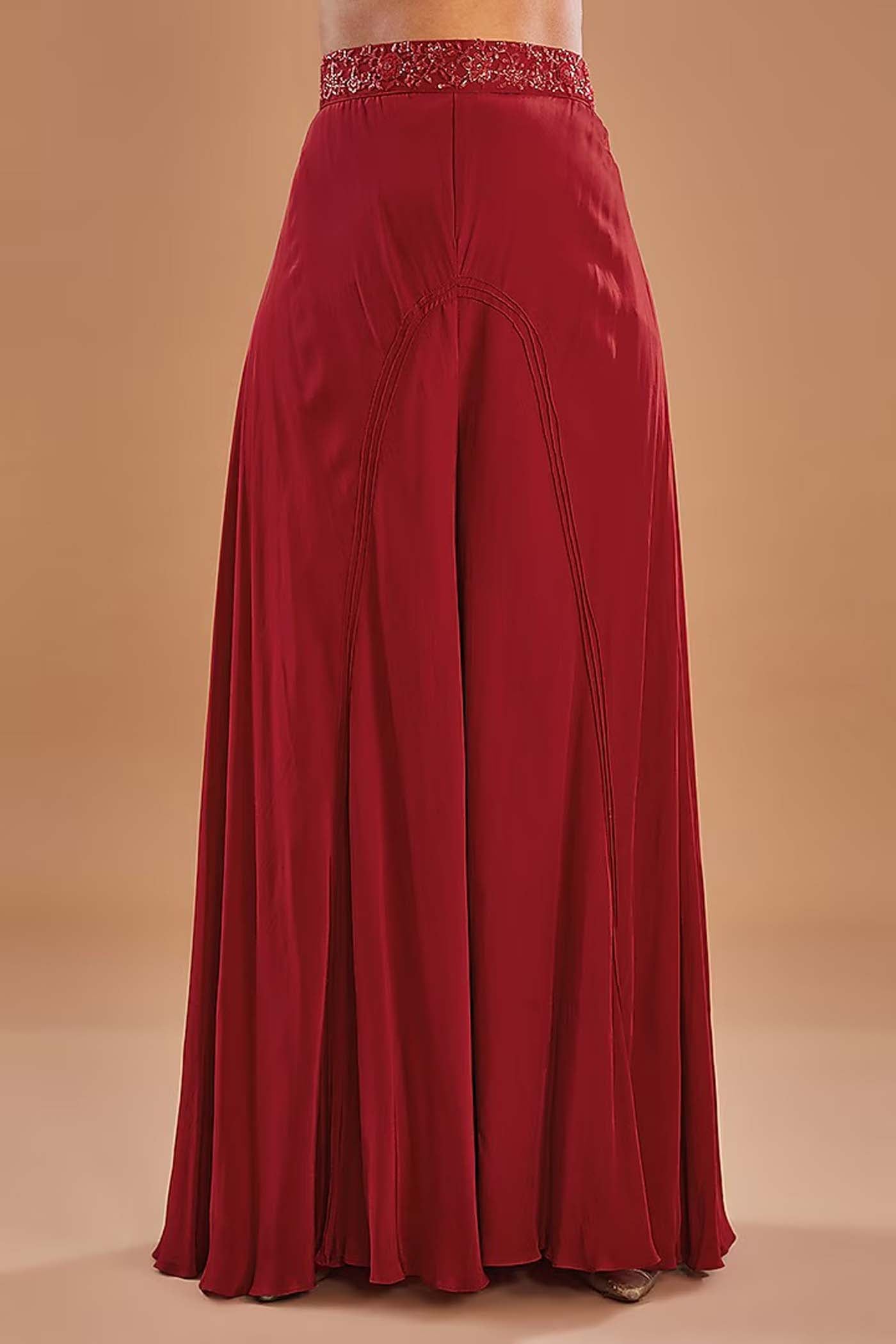 Red Halter Neck Blouse with Palazzo and Dupatta