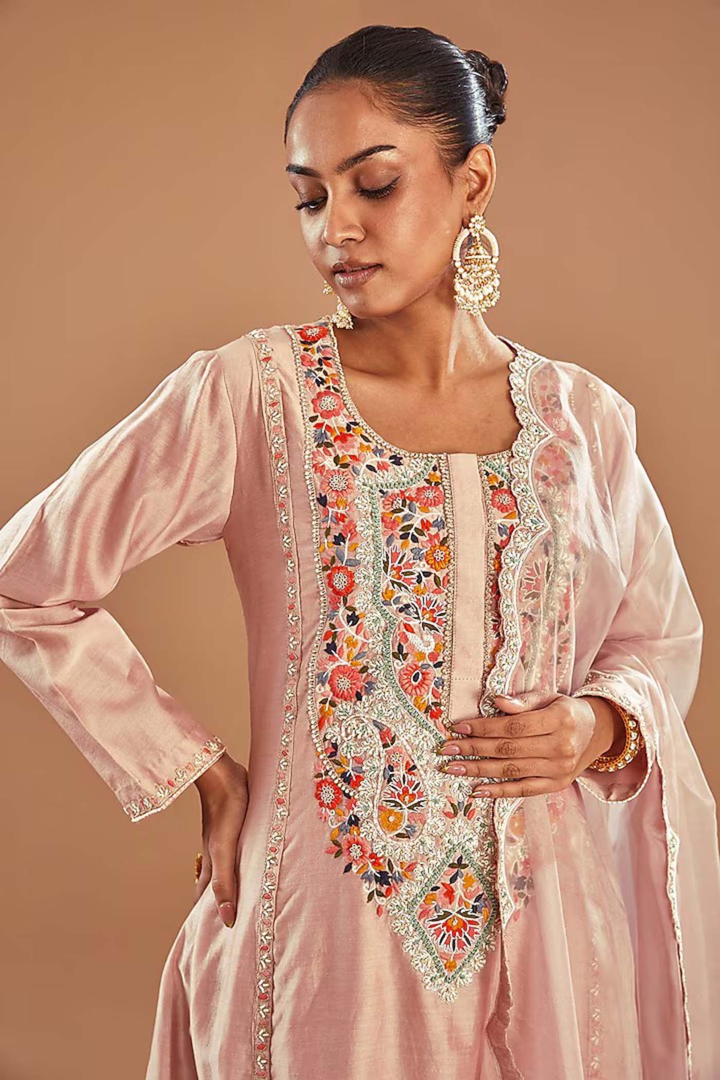 Baby Pink Short Anarkali with Palazzo and Organza Dupata (RTS)