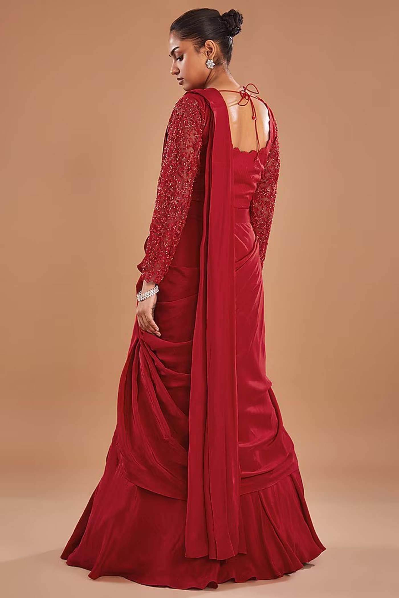 Red Drape Lehenga Saree