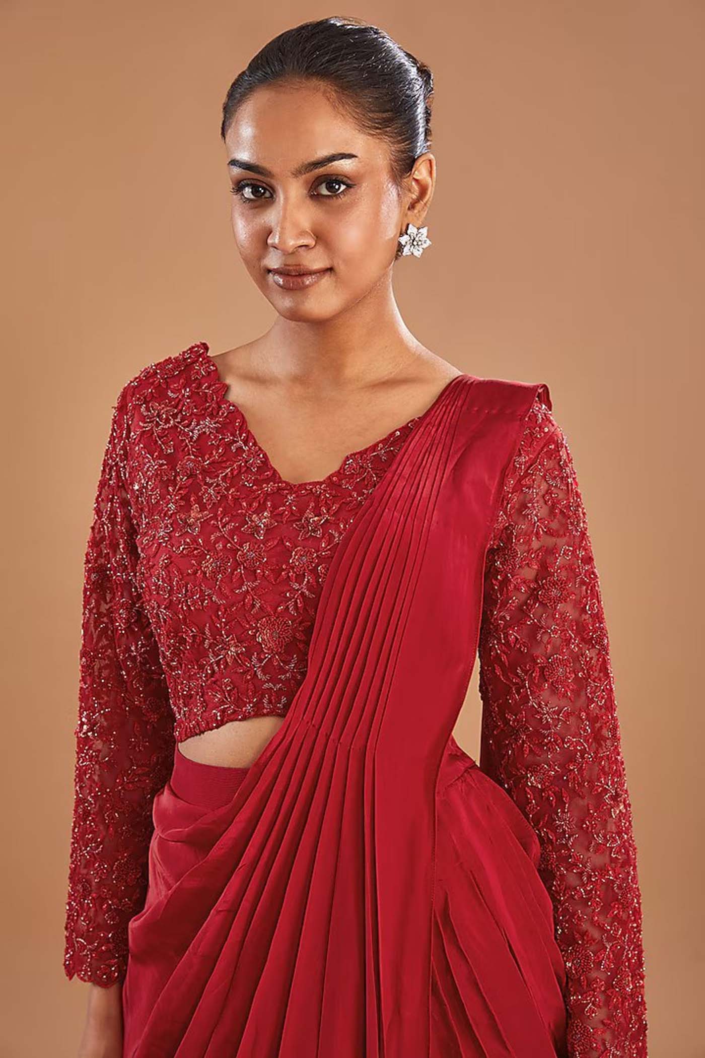 Red Drape Lehenga Saree