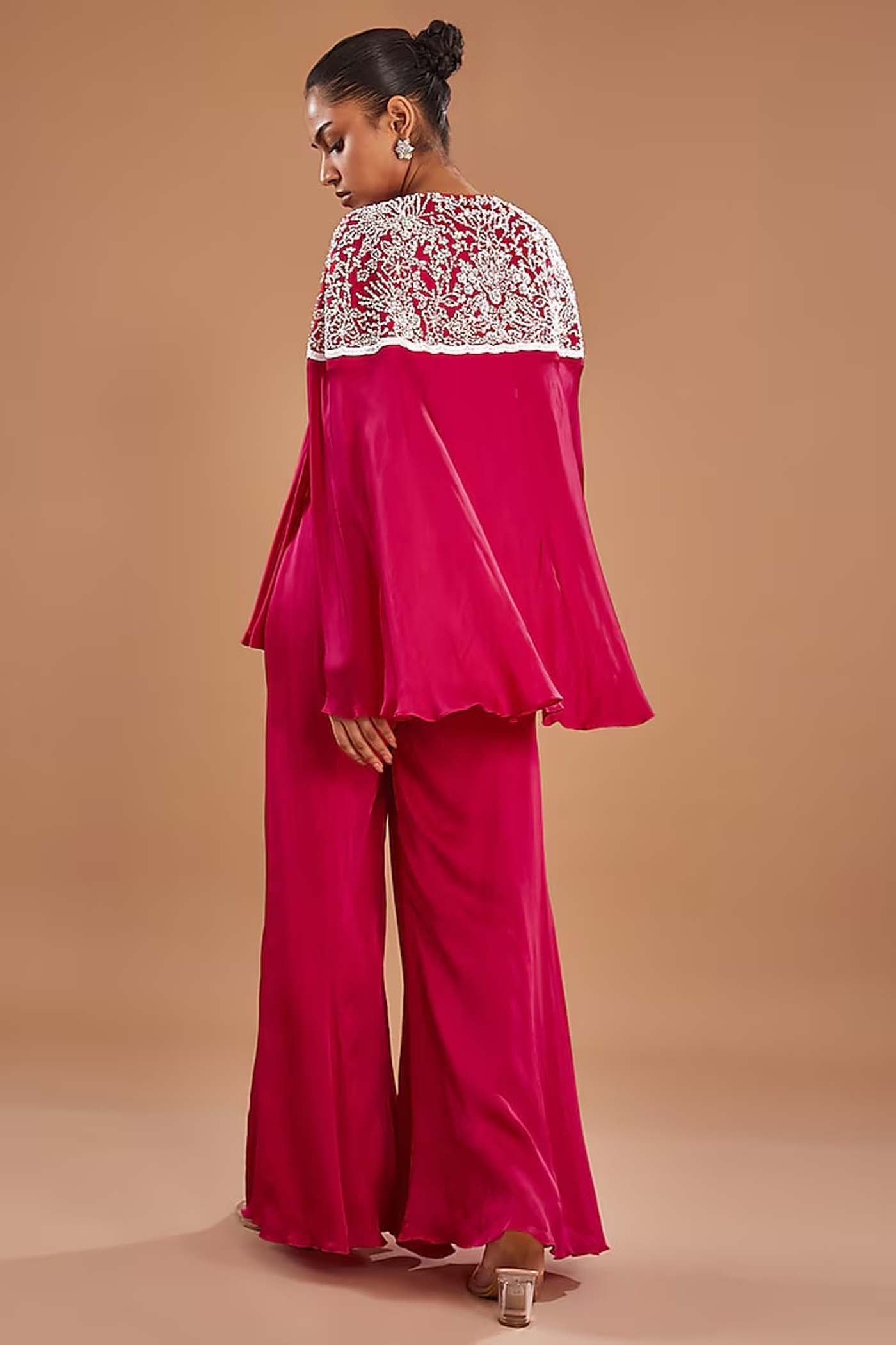 Fuchsia Pink Crop-top with cape and Palazzo