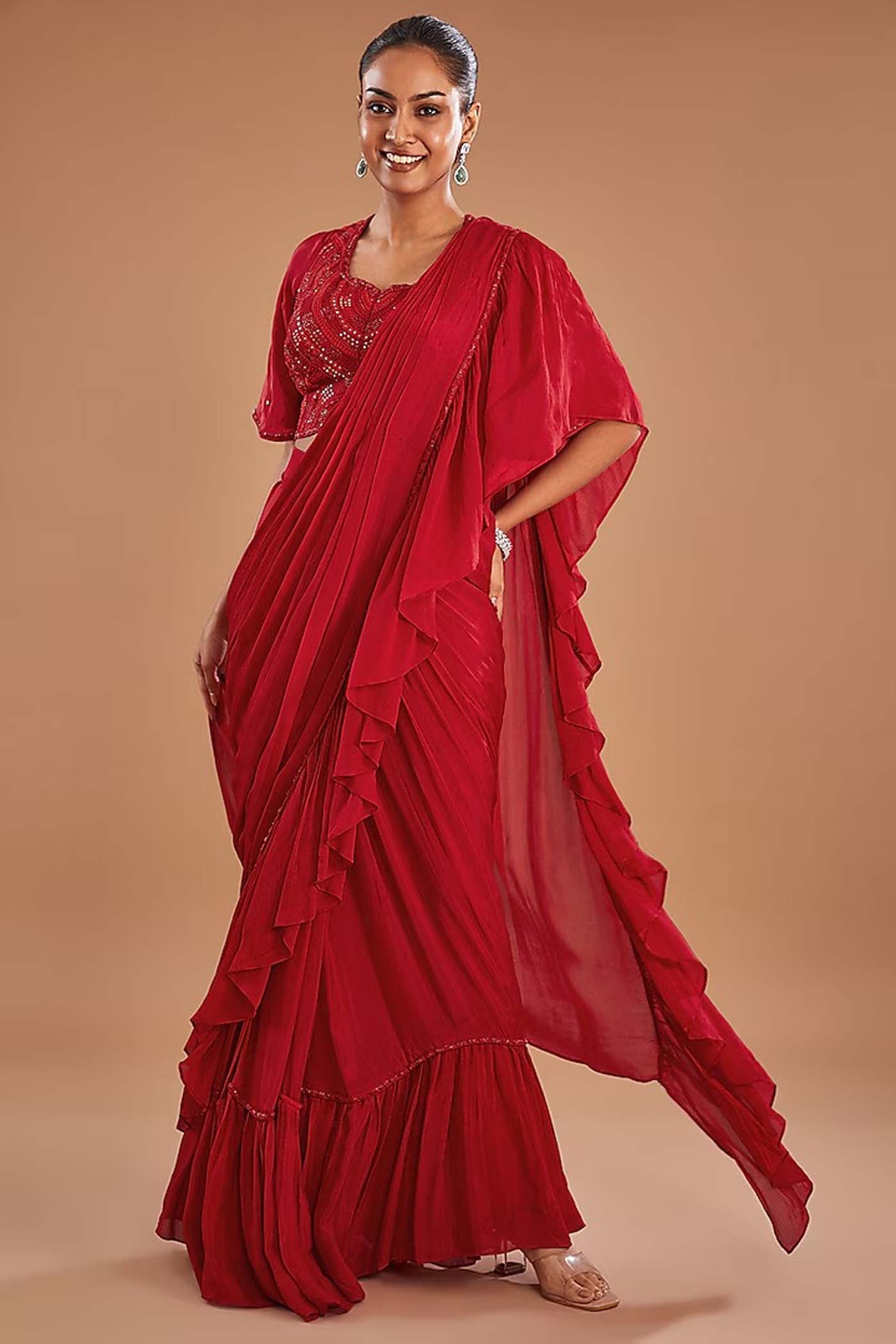 Red Draped Saree
