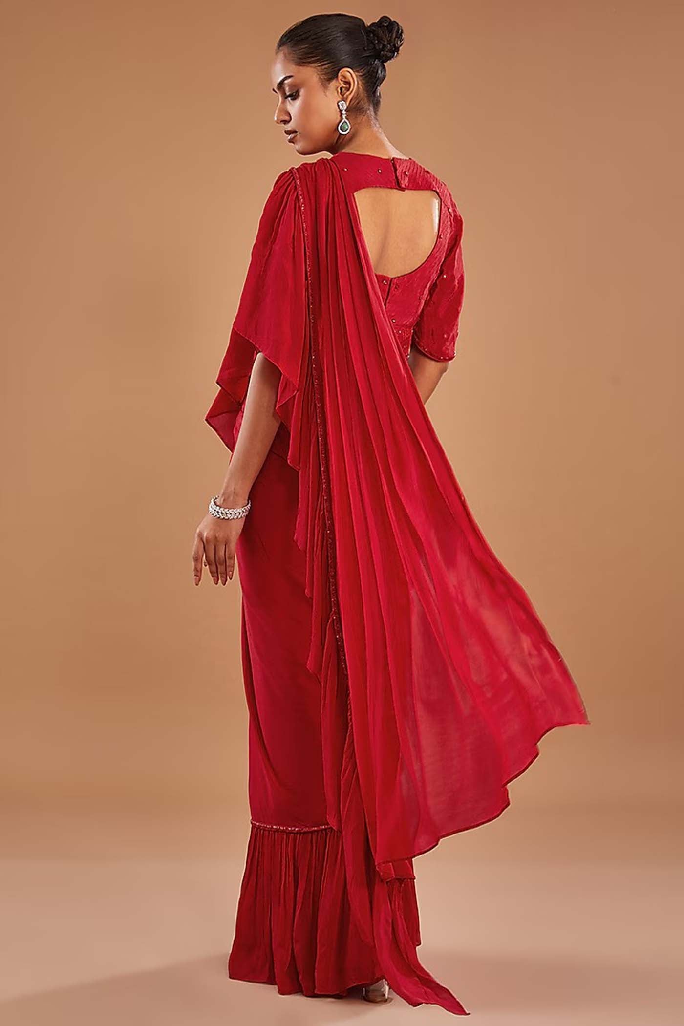 Red Draped Saree