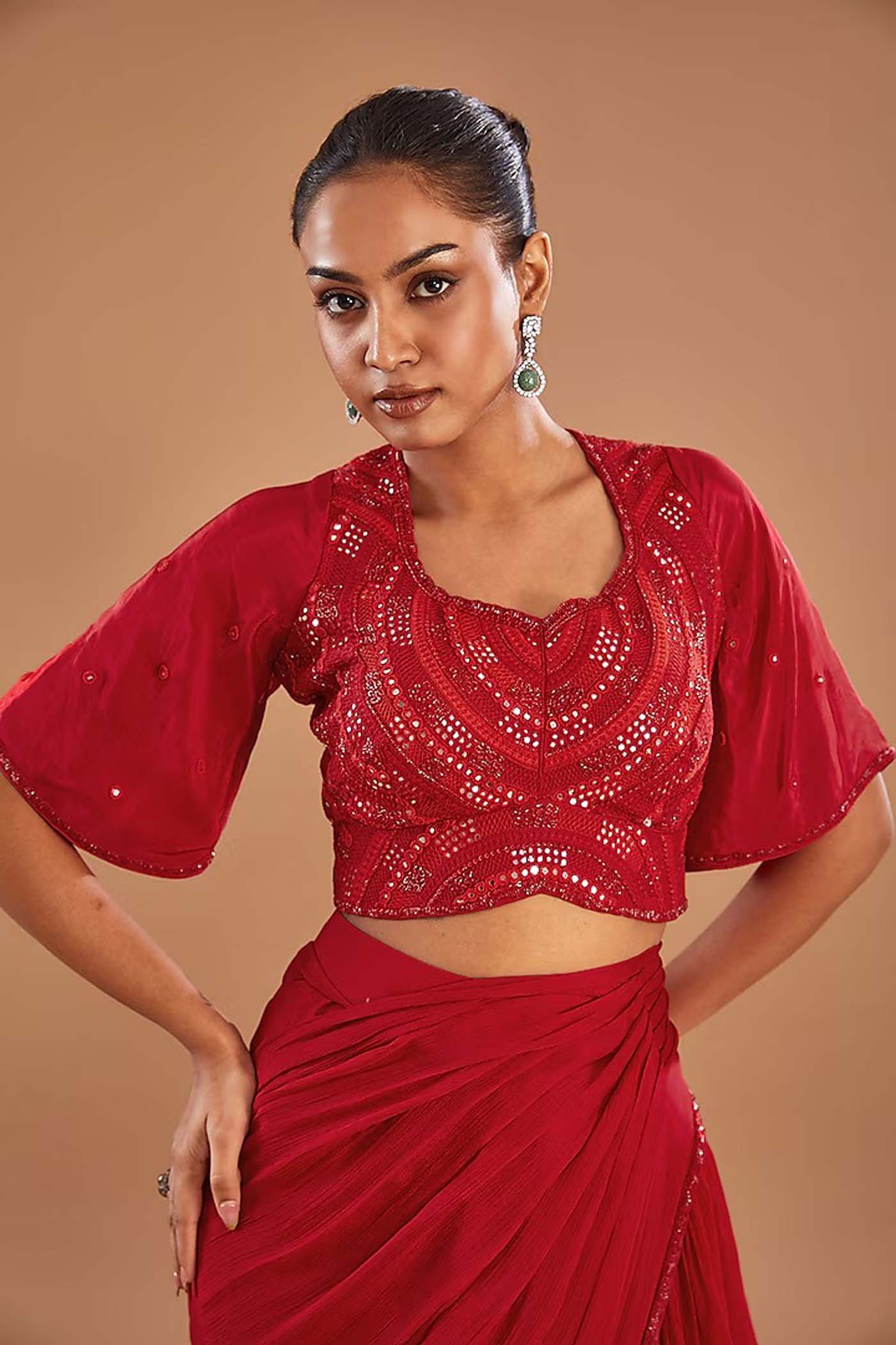Red Draped Saree