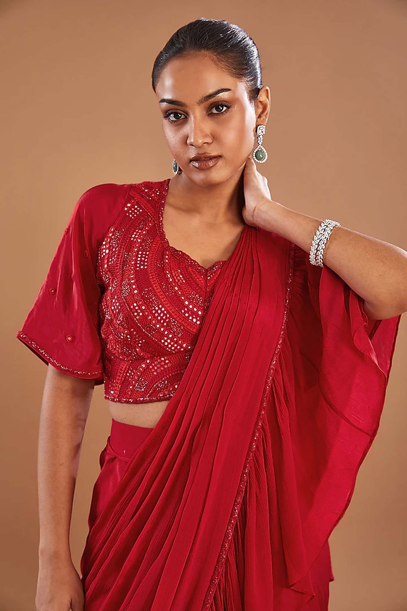 Red Draped Saree