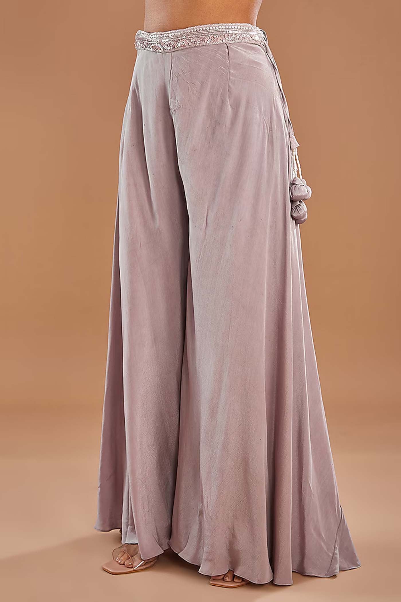 Light Lilac Crop-Top with palazzo and Organza Dupatta