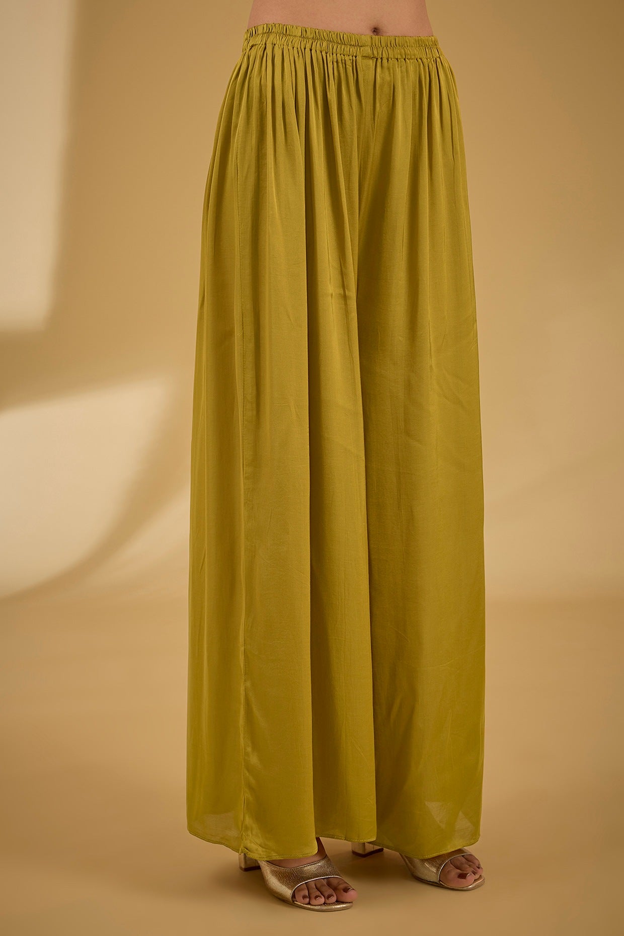 Mehendi Green Italian Satin Thread & Sequins Embroidered Kaftan Set