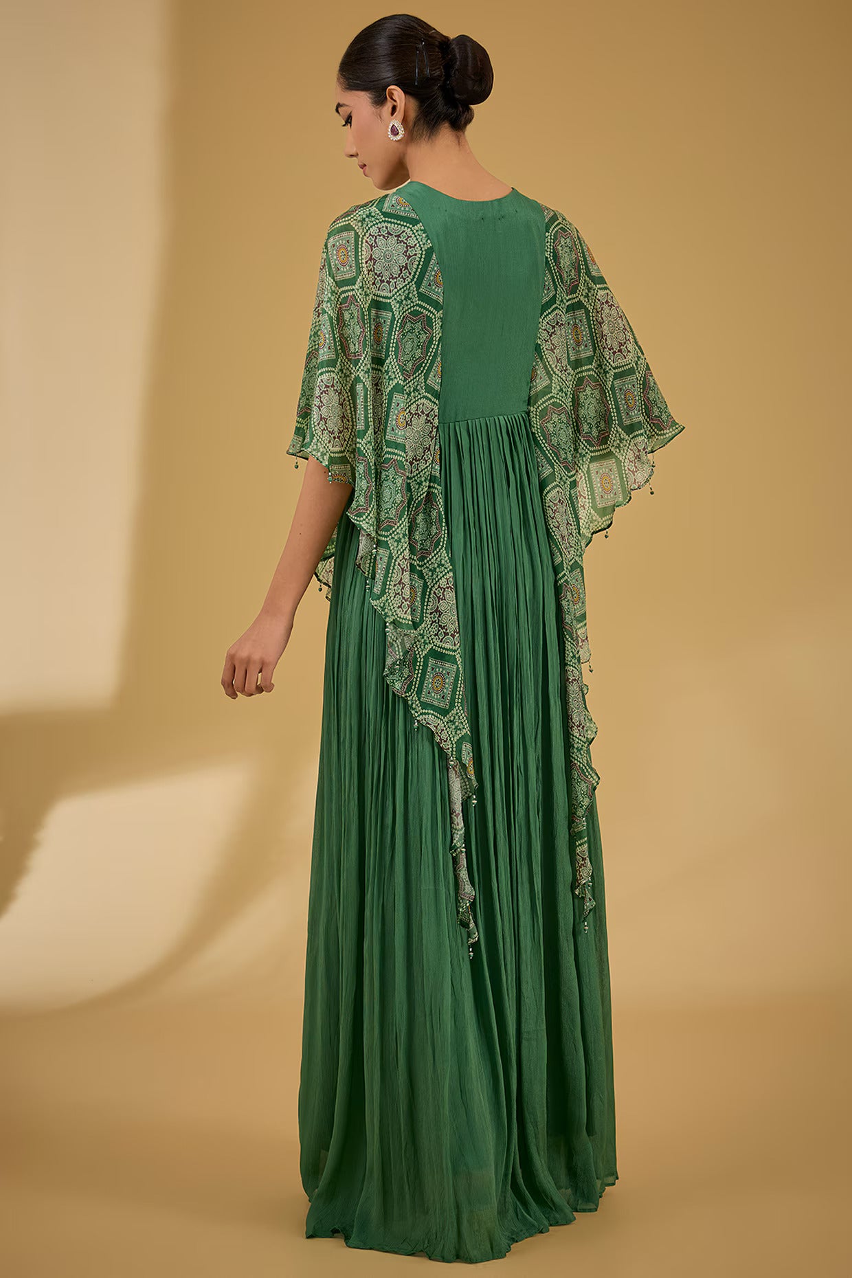 Green Chinon Georgette Digital Printed & Thread Embroidered Gown