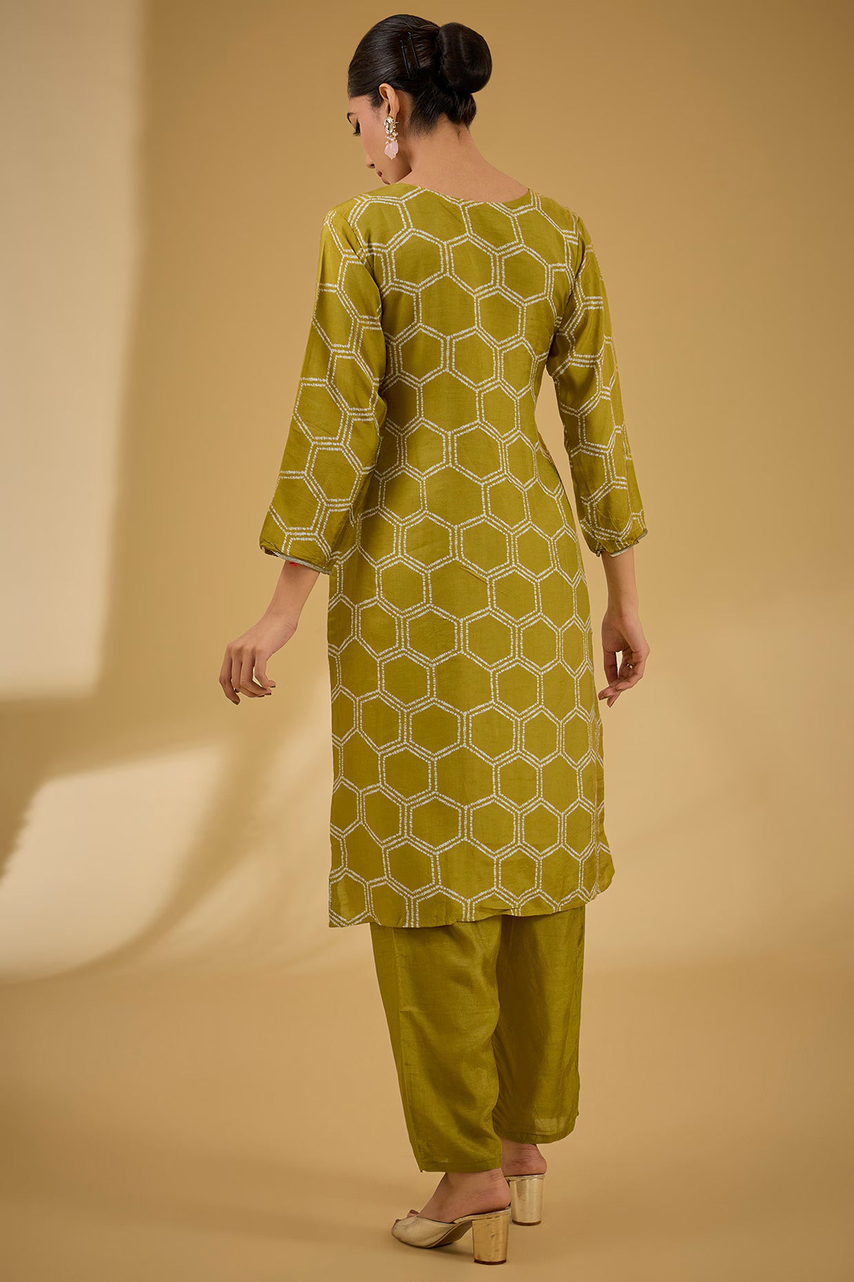 Mehendi Green Bamberg Silk Printed & Thread Embroidered Kurta Set