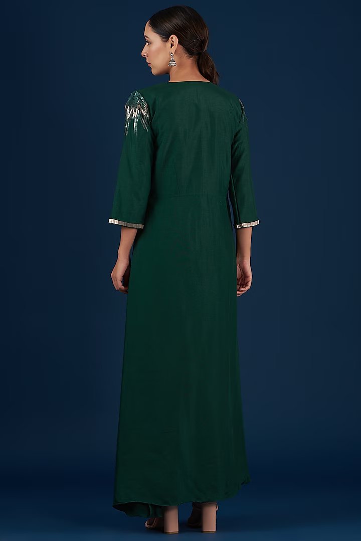 Deep Green Asymmetrical Kurta Pant Set