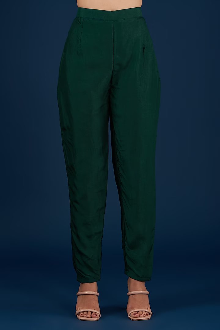 Deep Green Asymmetrical Kurta Pant Set