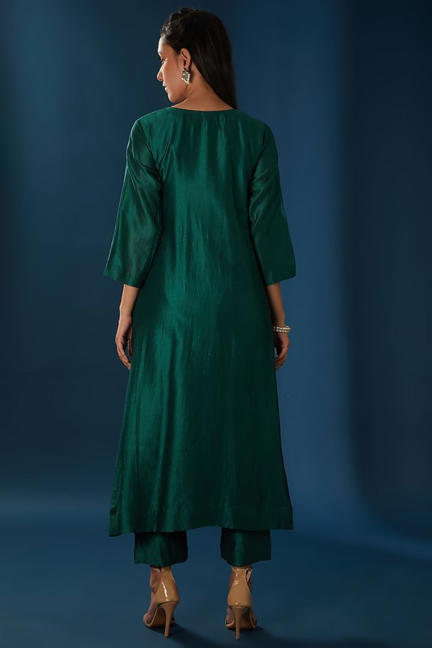 Cotton Chanderi Hand Embroidered Kurta With Pants And Organza Dupatta