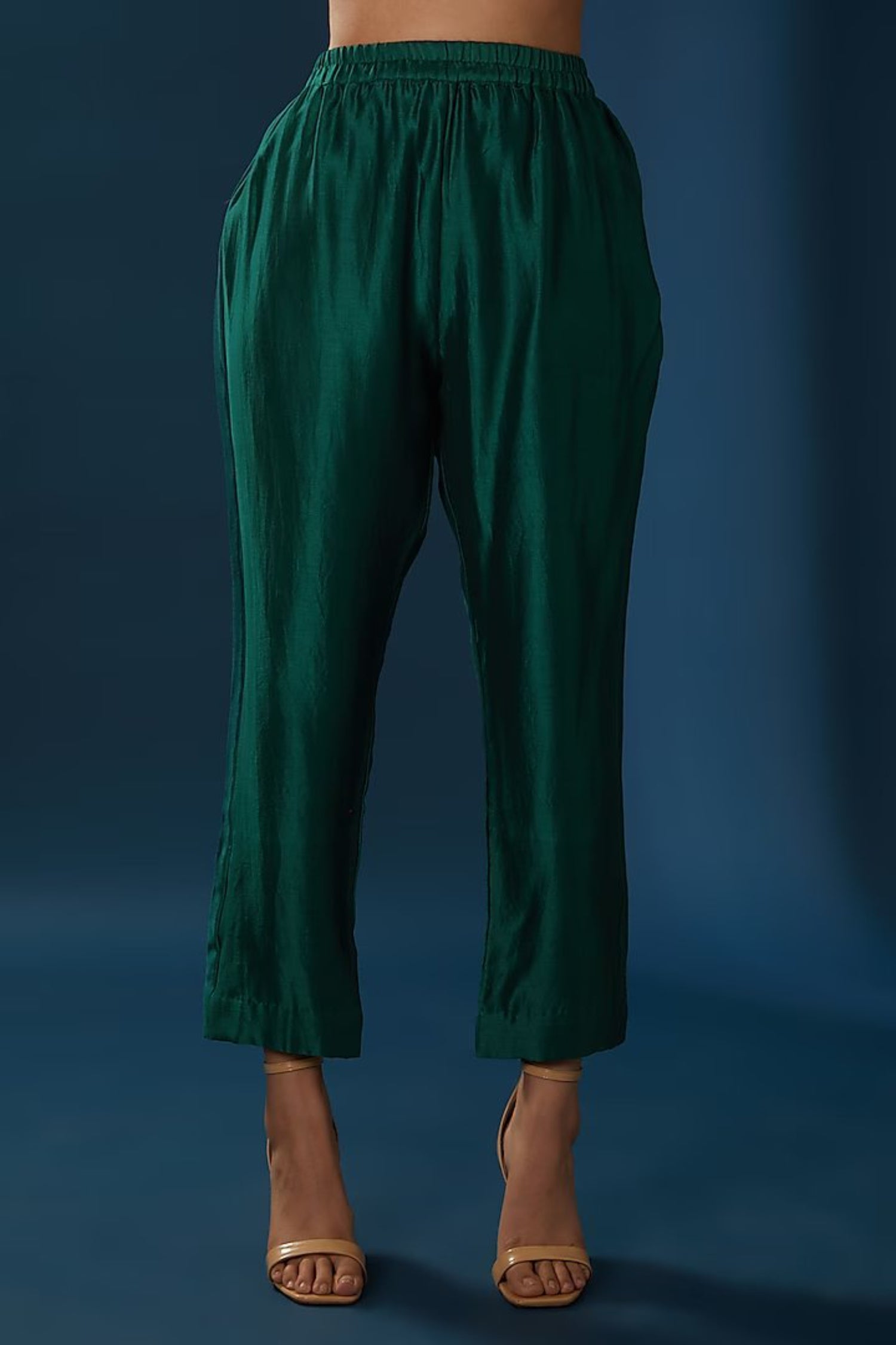 Cotton Chanderi Hand Embroidered Kurta With Pants And Organza Dupatta