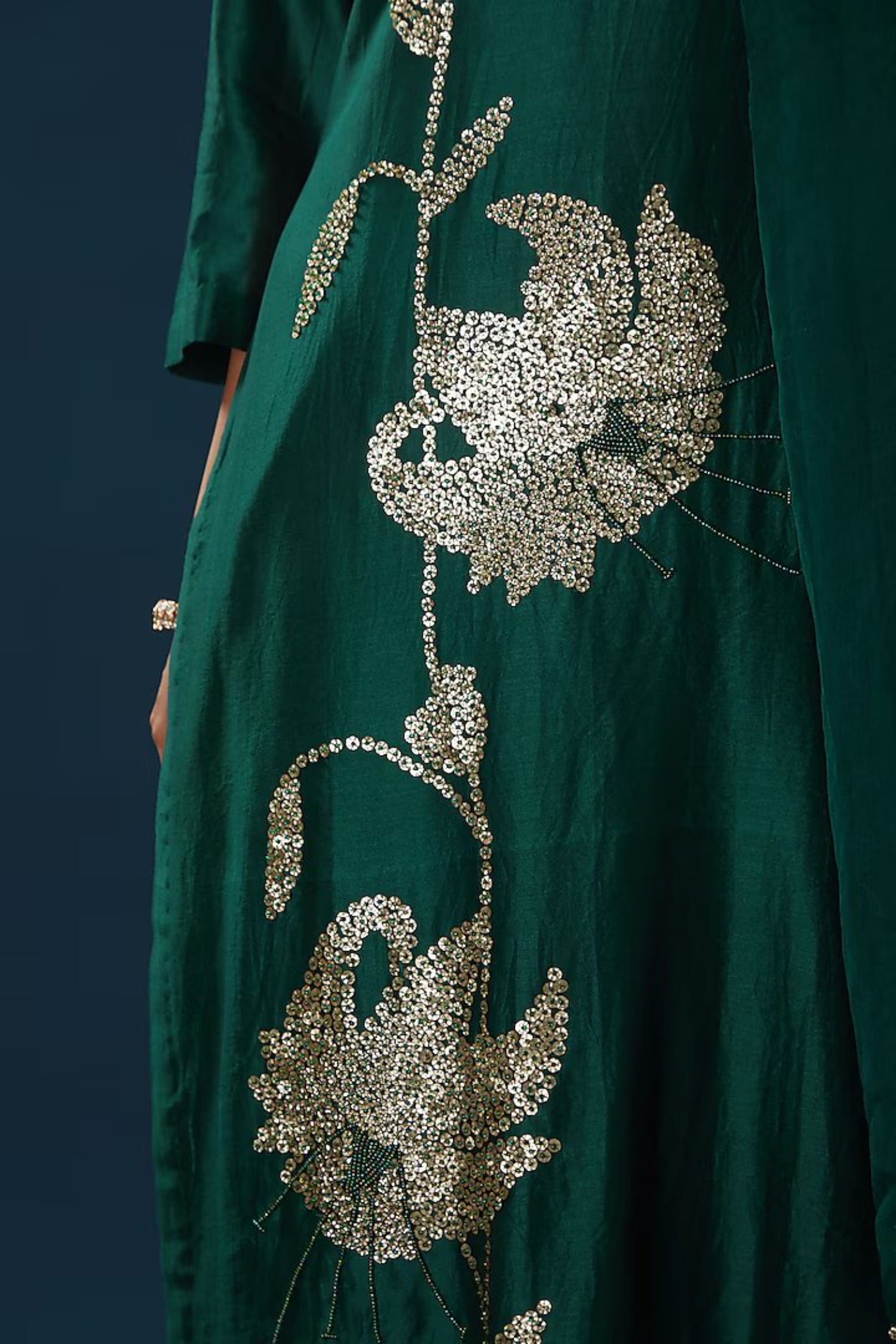 Cotton Chanderi Hand Embroidered Kurta With Pants And Organza Dupatta