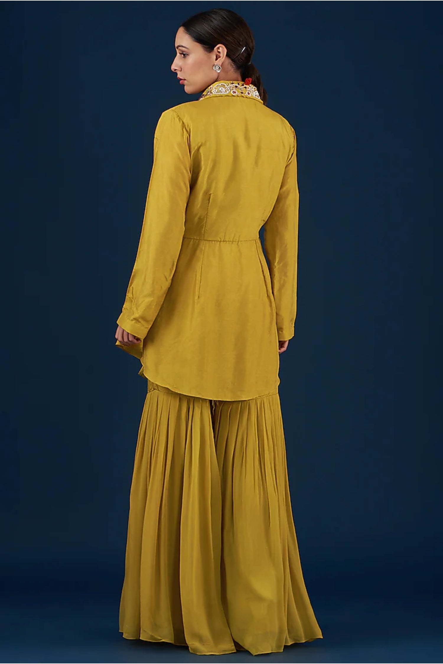 Mustard Yellow Peplum Angrakha With Sharara Set