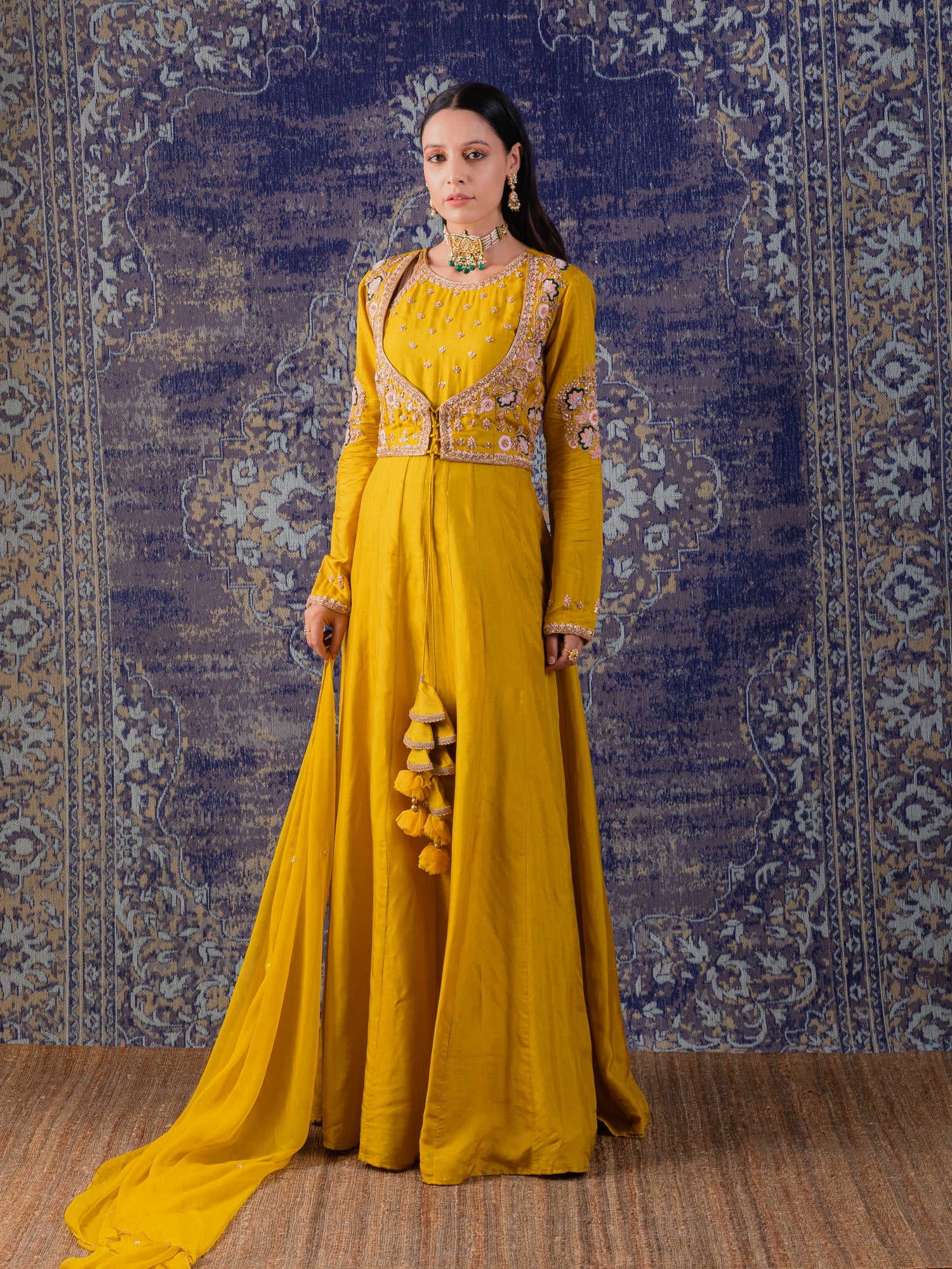 mustard yellow anarkali dress Mustard Yellow Anarkali With Paired An Embellished Dupatta. Custom / Mustard Yellow