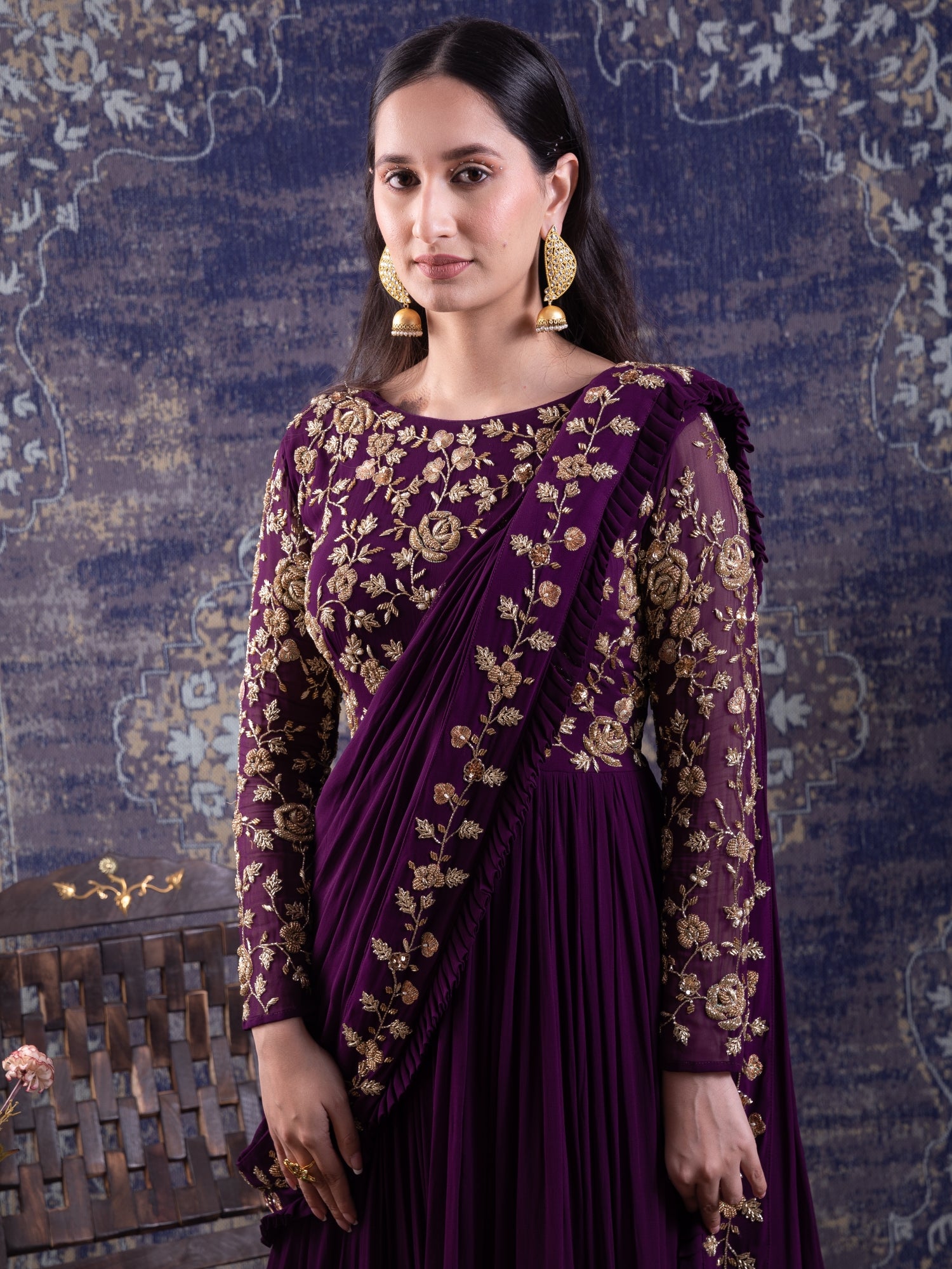 Purple Draped Gown Saree.