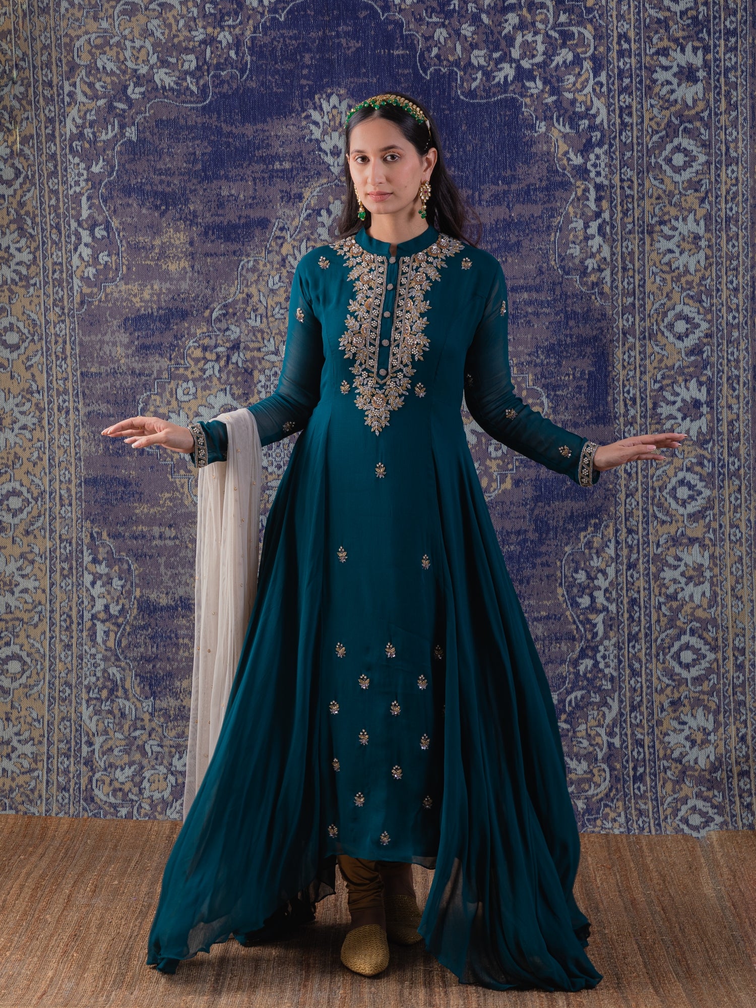 Rama Green Asymmetrical Anarkali With A Dupatta. 5XL / Rama Green Rama Green Asymmetrical Anarkali With A Dupatta. 5XL / Rama Green