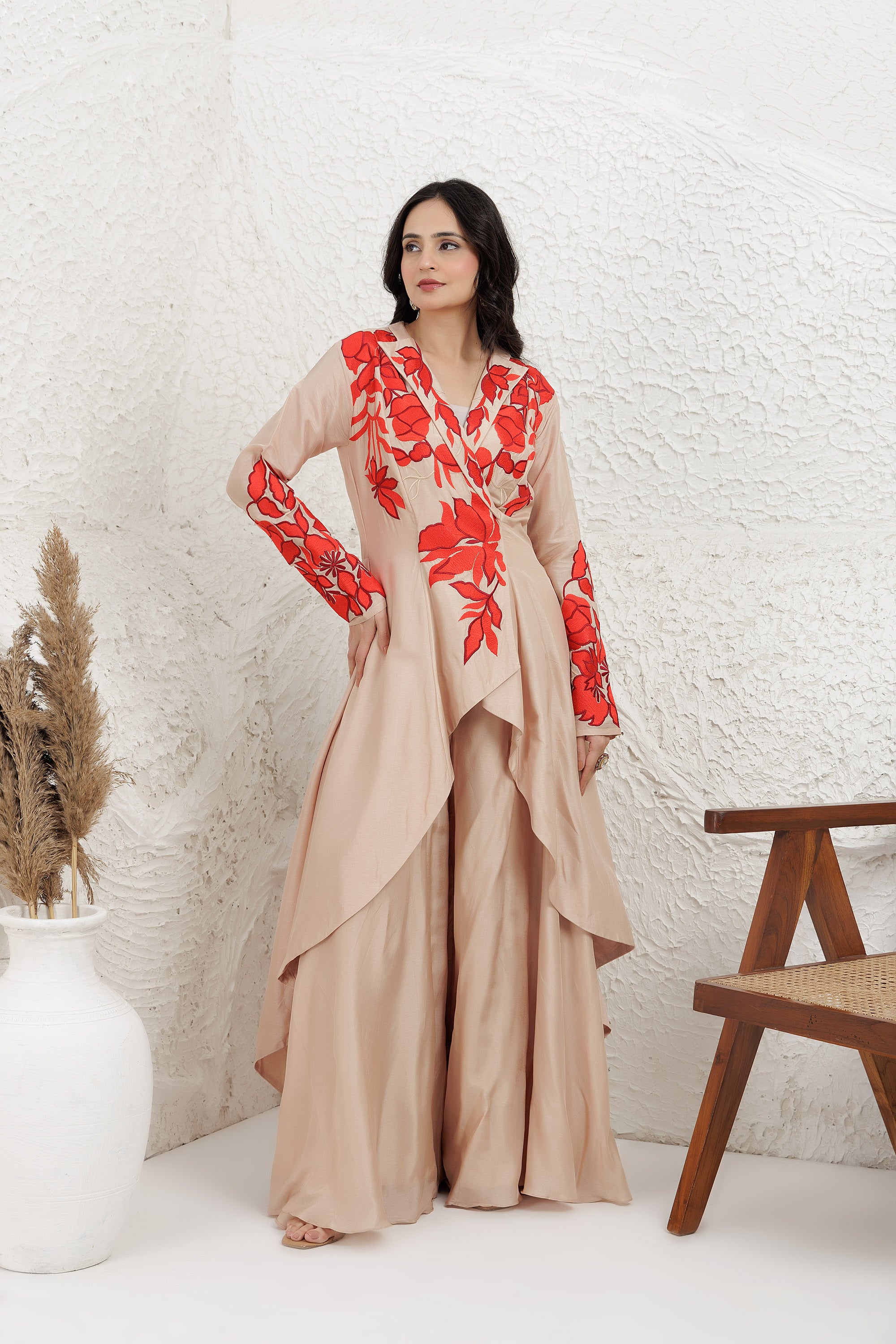 high low embroidered dress BlueVelvet Denim High Low Dress with Embroidery Details in Denim – June Adel main image 0