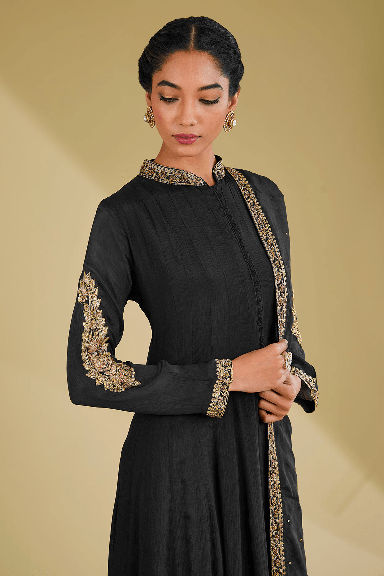 Black Chinon Anarkali Set