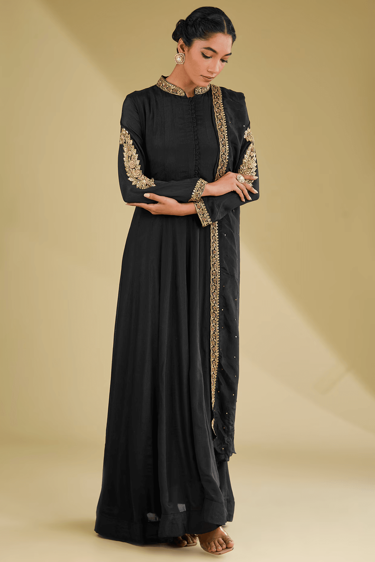 Black Chinon Georgette Sequins Embroidered Anarkali Set