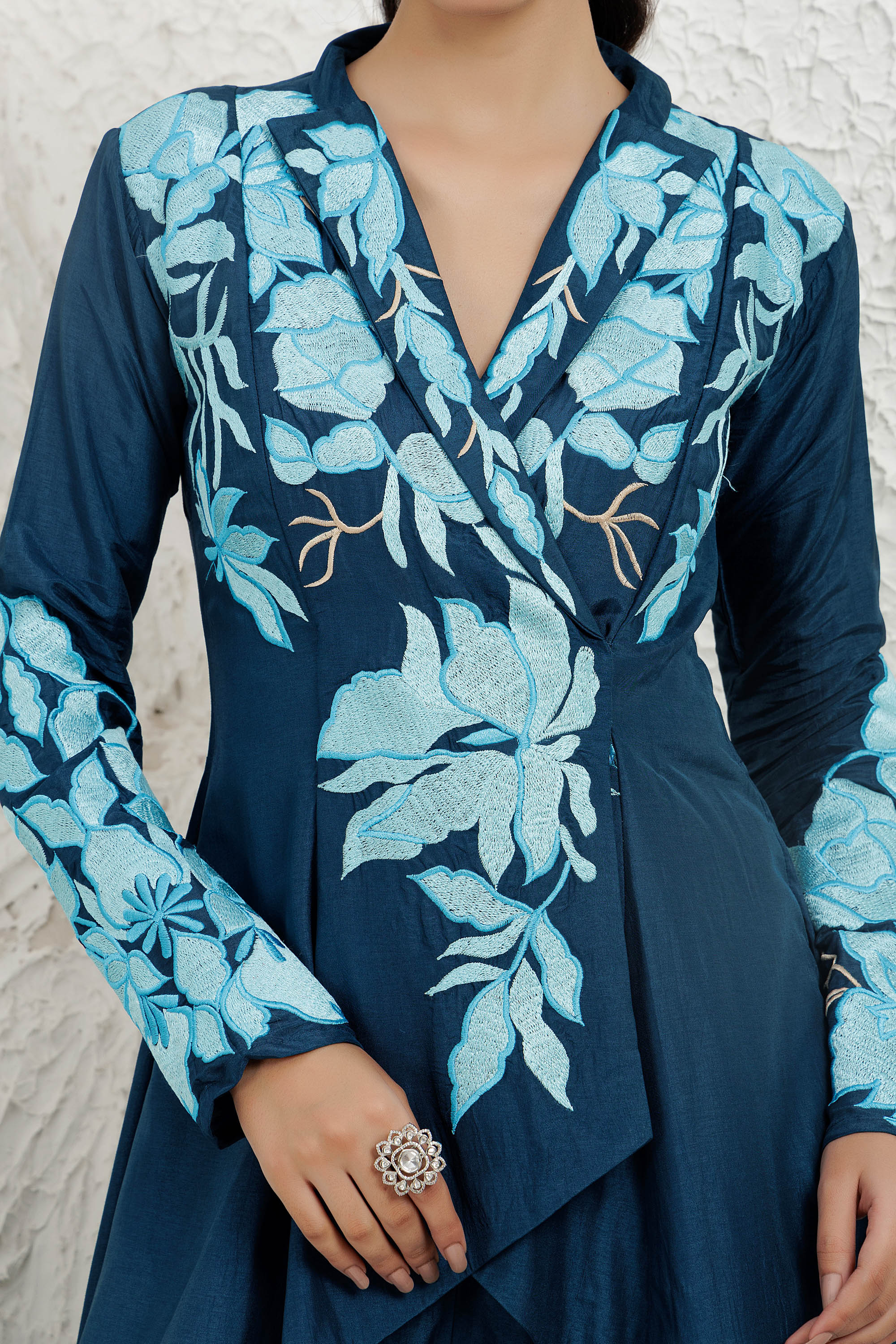 Blue high-low dress with palazzo Set