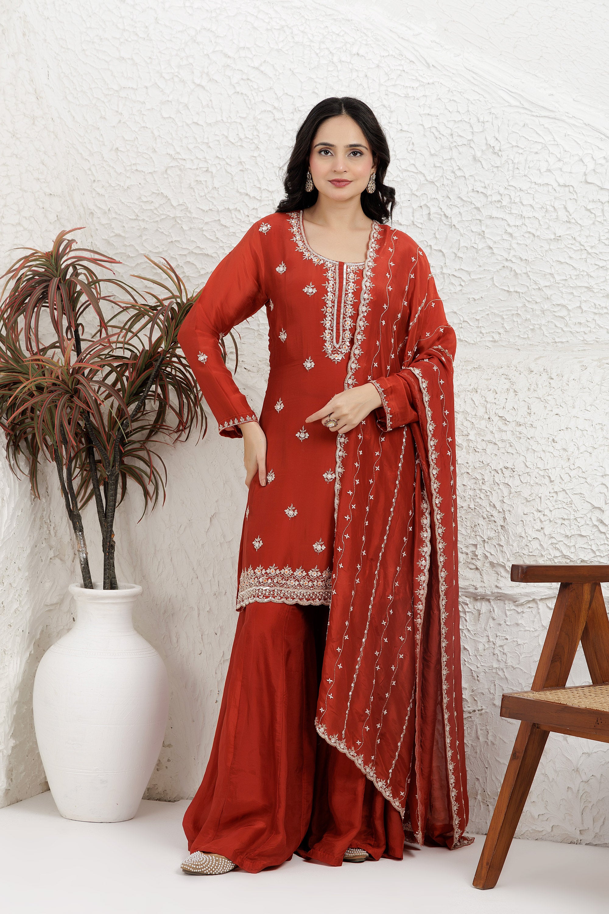 Deep rust Sharara Set