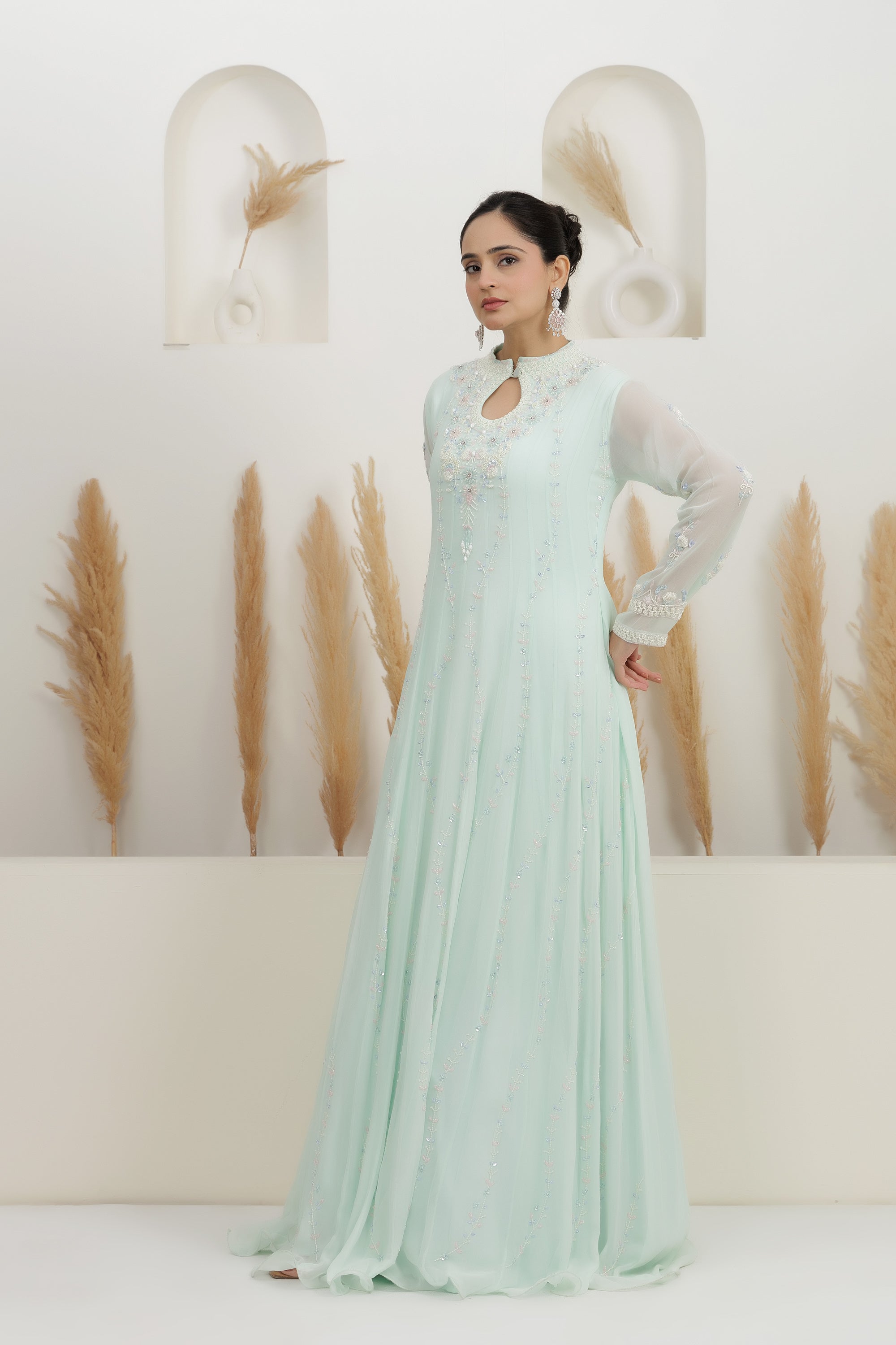 Ice-Blue Georgette Gown.