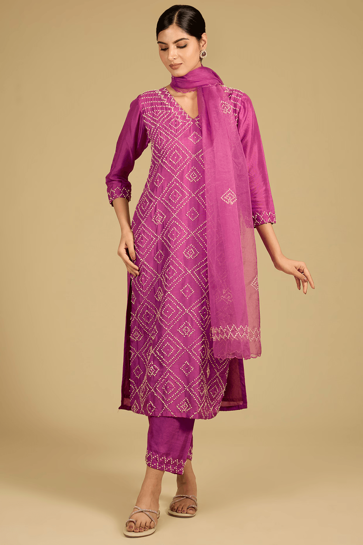 Mulberry Pink Cotton Chanderi Hand Embroidered Kurta Set