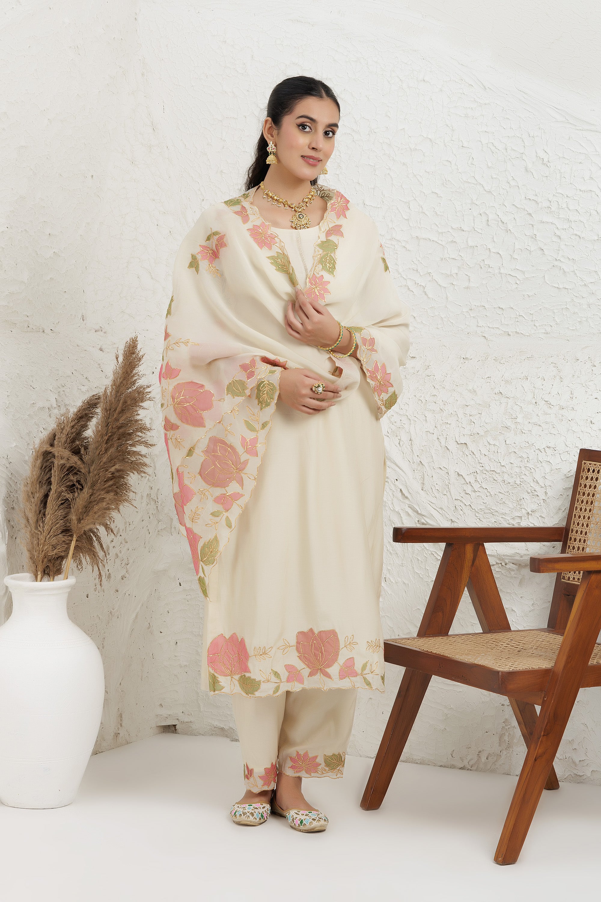 off white Silk Kurta Set