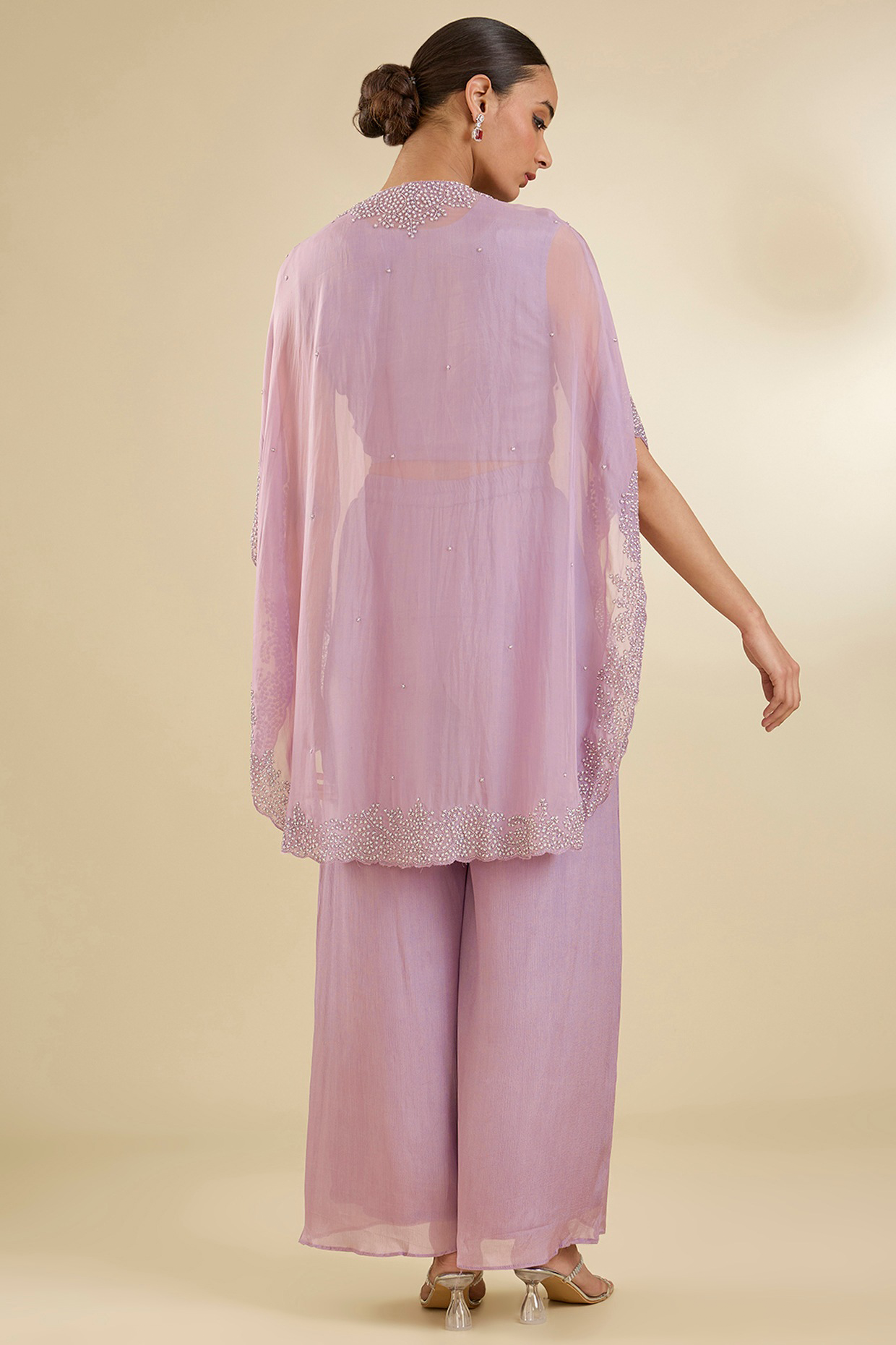 Lilac Organza Cutdana & Pearl Cape Set