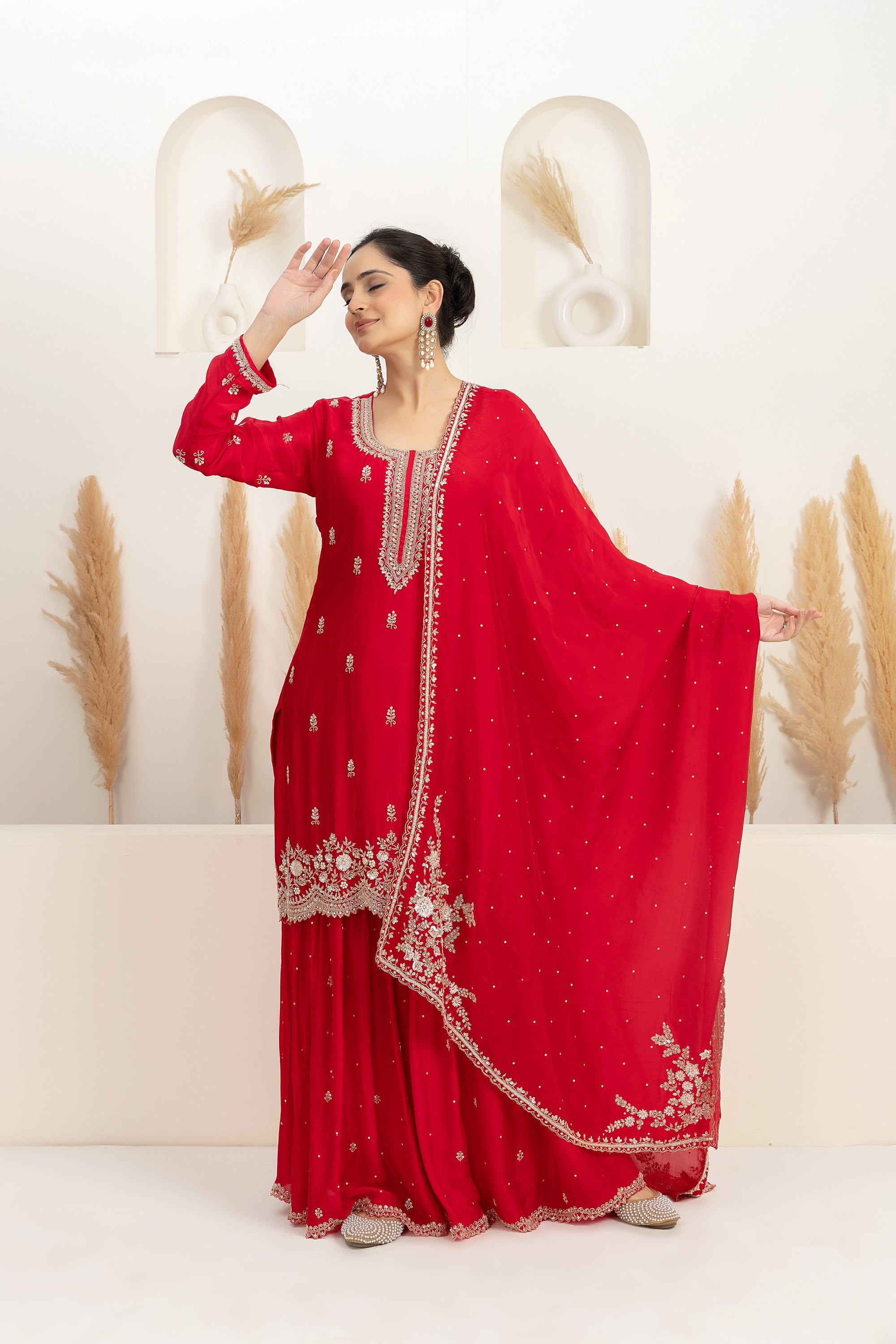 Red Sharara Set