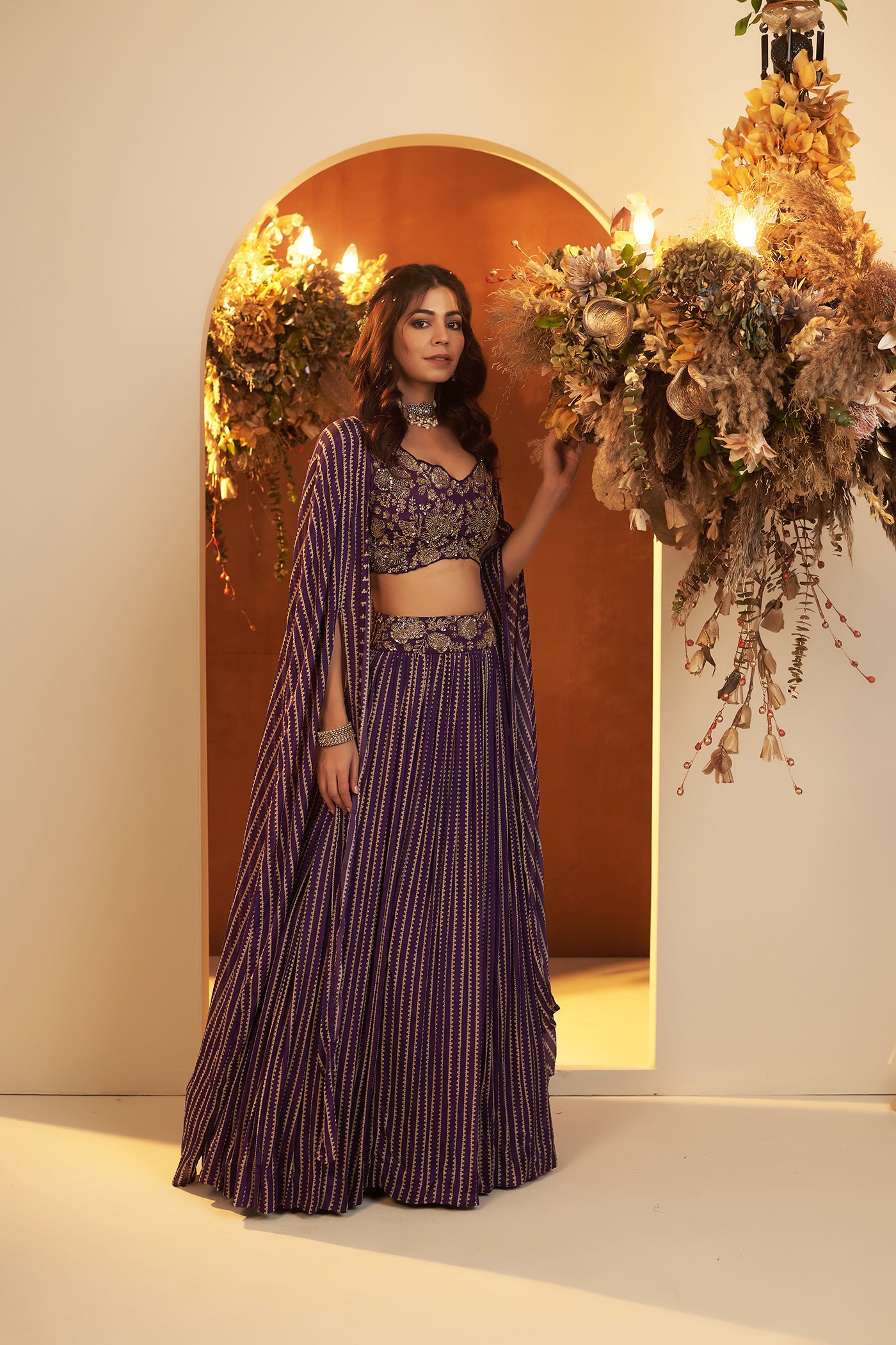 Deep Purple Lehenga set with Cape