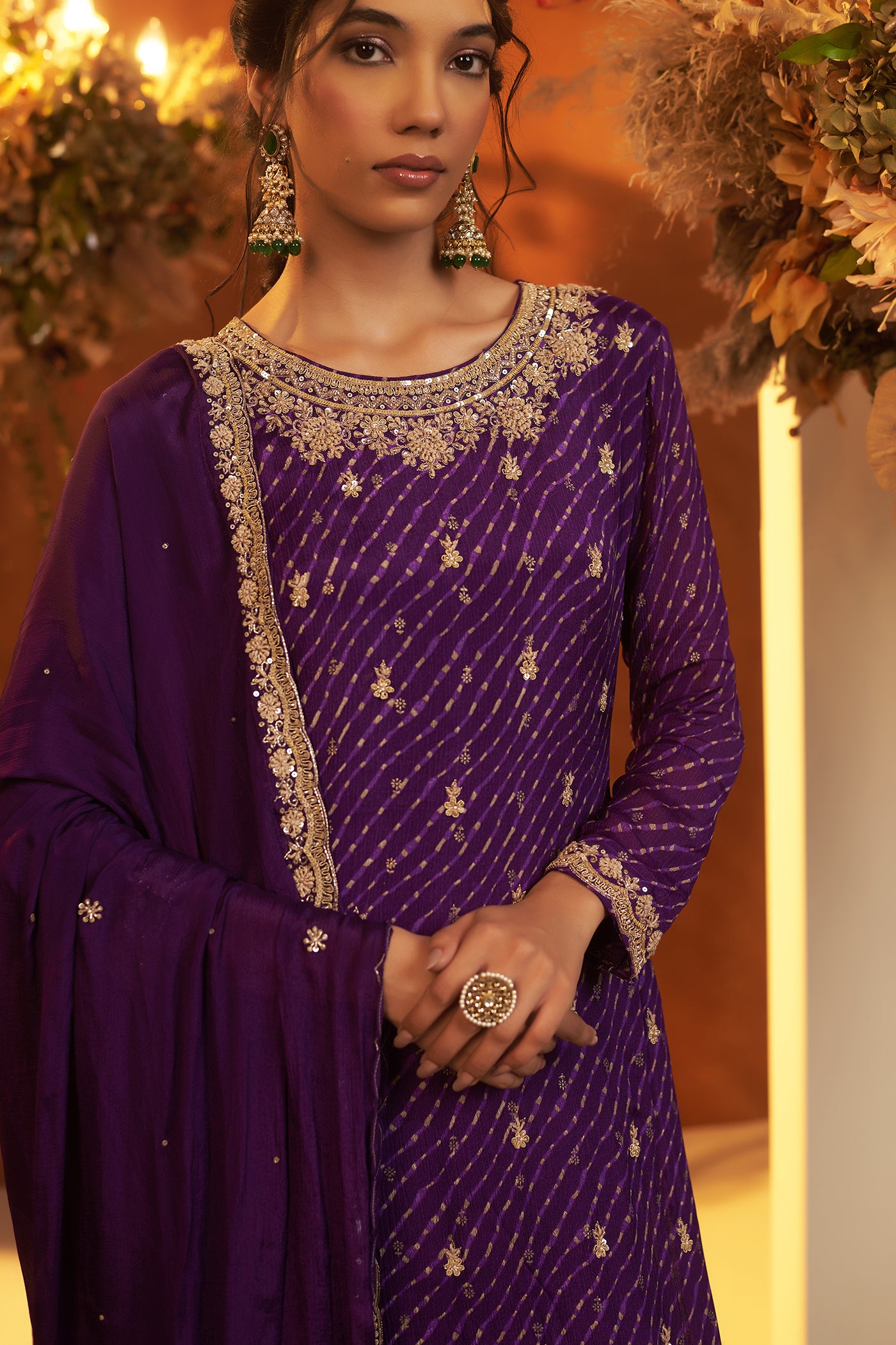 Deep Purple Suit with Sharara and Dupatta.