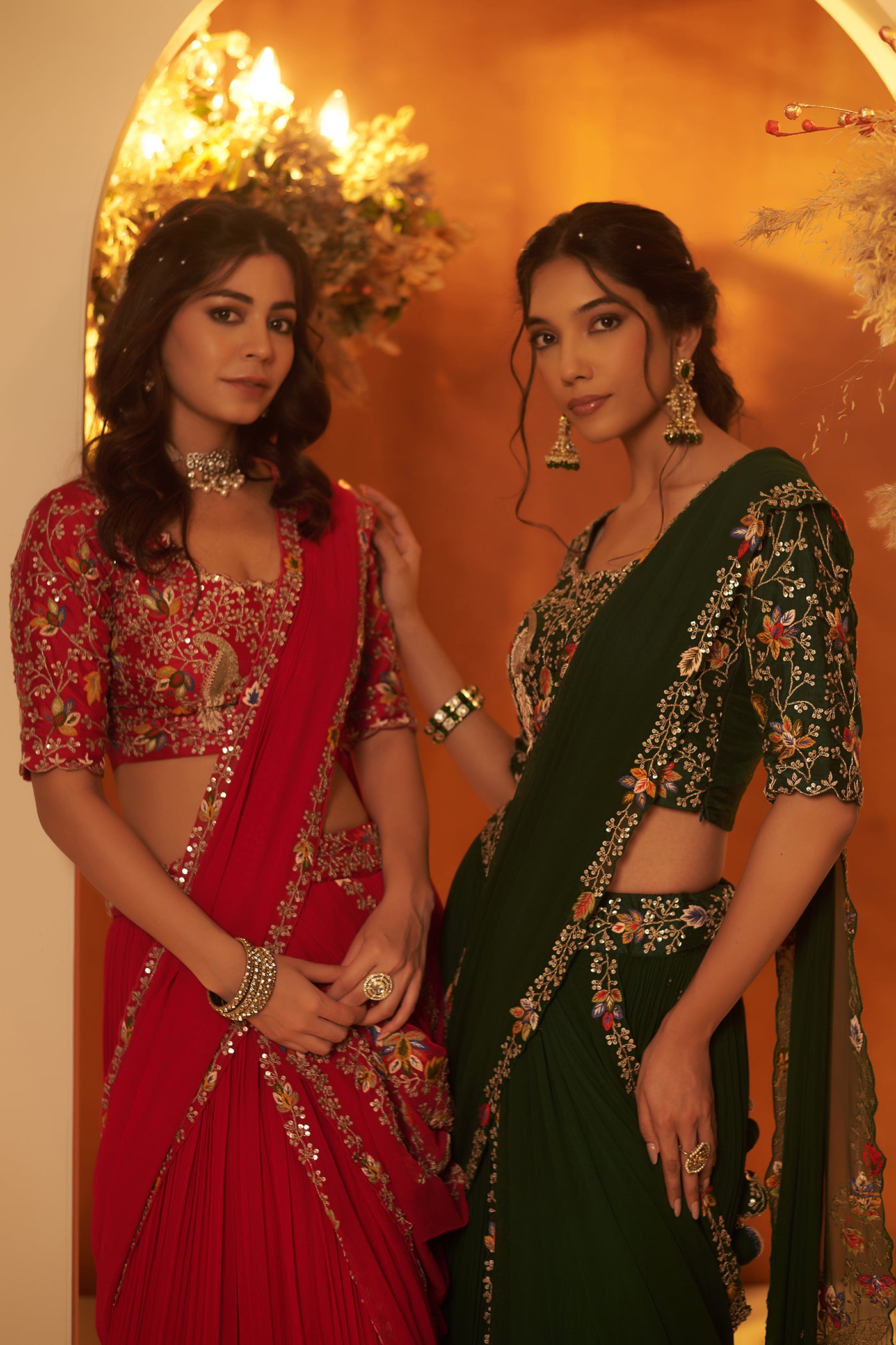 Fuchsia Red Draped Lehenga Set
