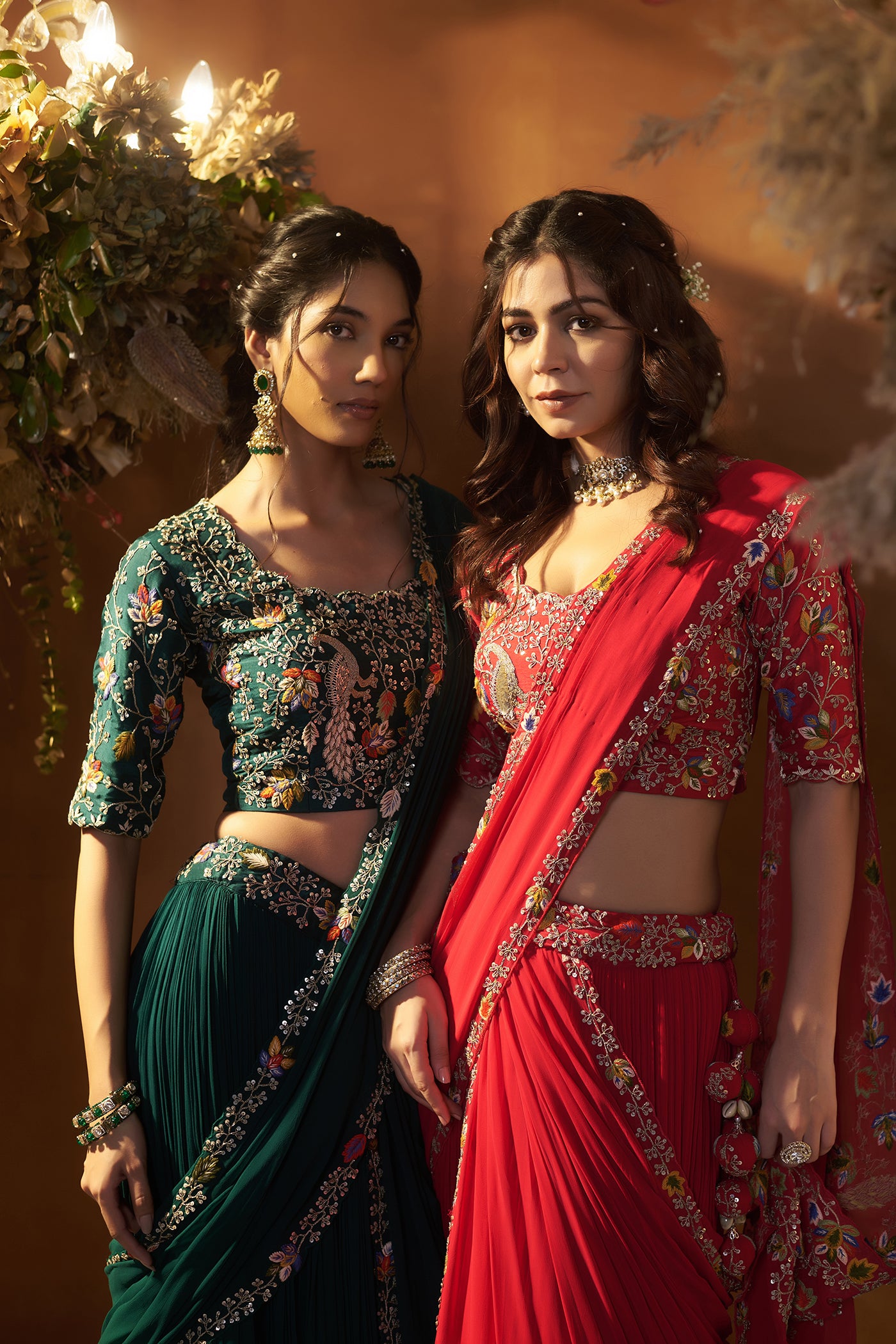 Fuchsia Red Draped Lehenga Set