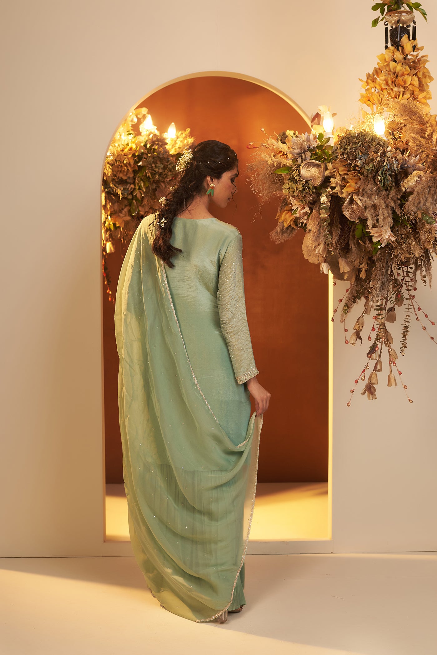 Mint Green suit with sharara and dupatta