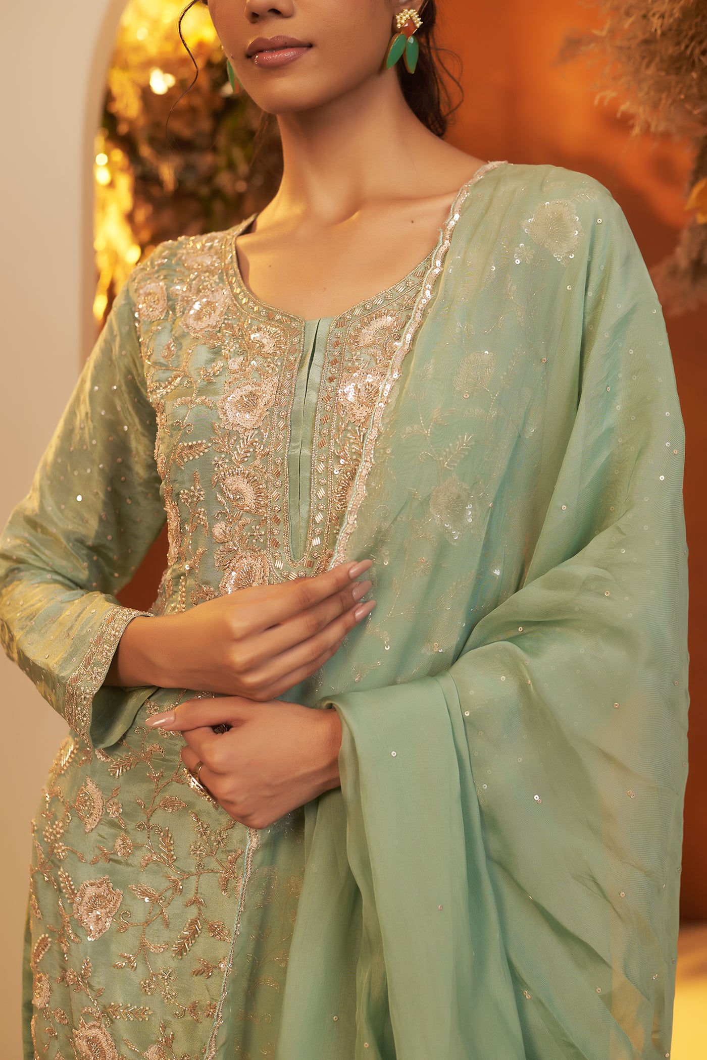 Mint Green suit with sharara and dupatta
