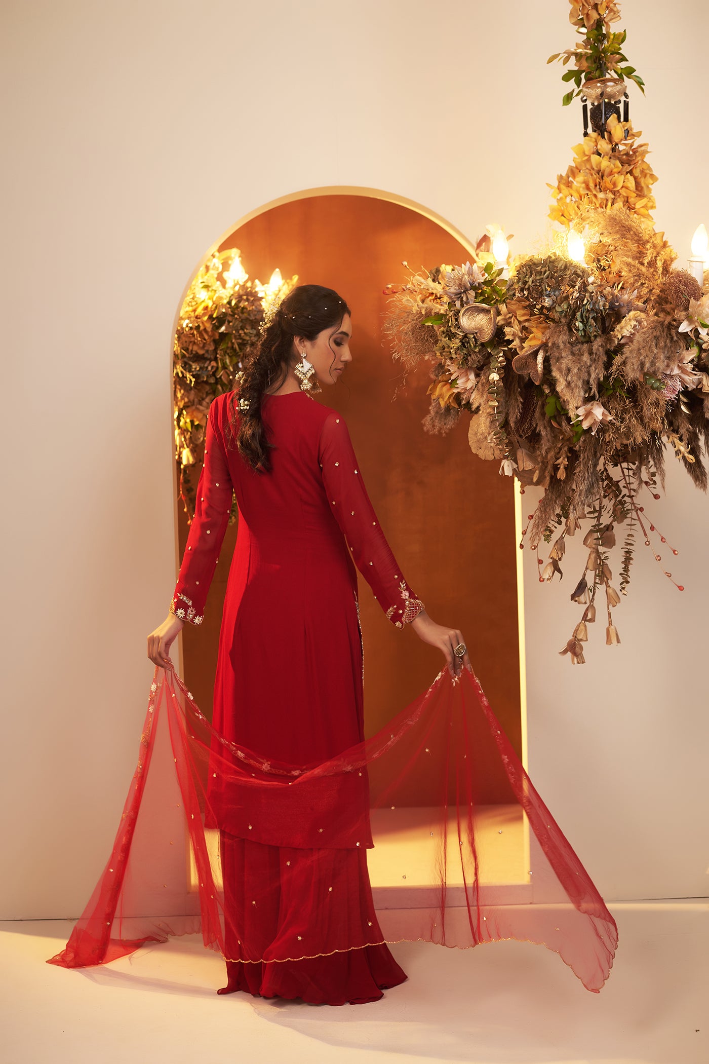 Deep Red Straight Suit Set.