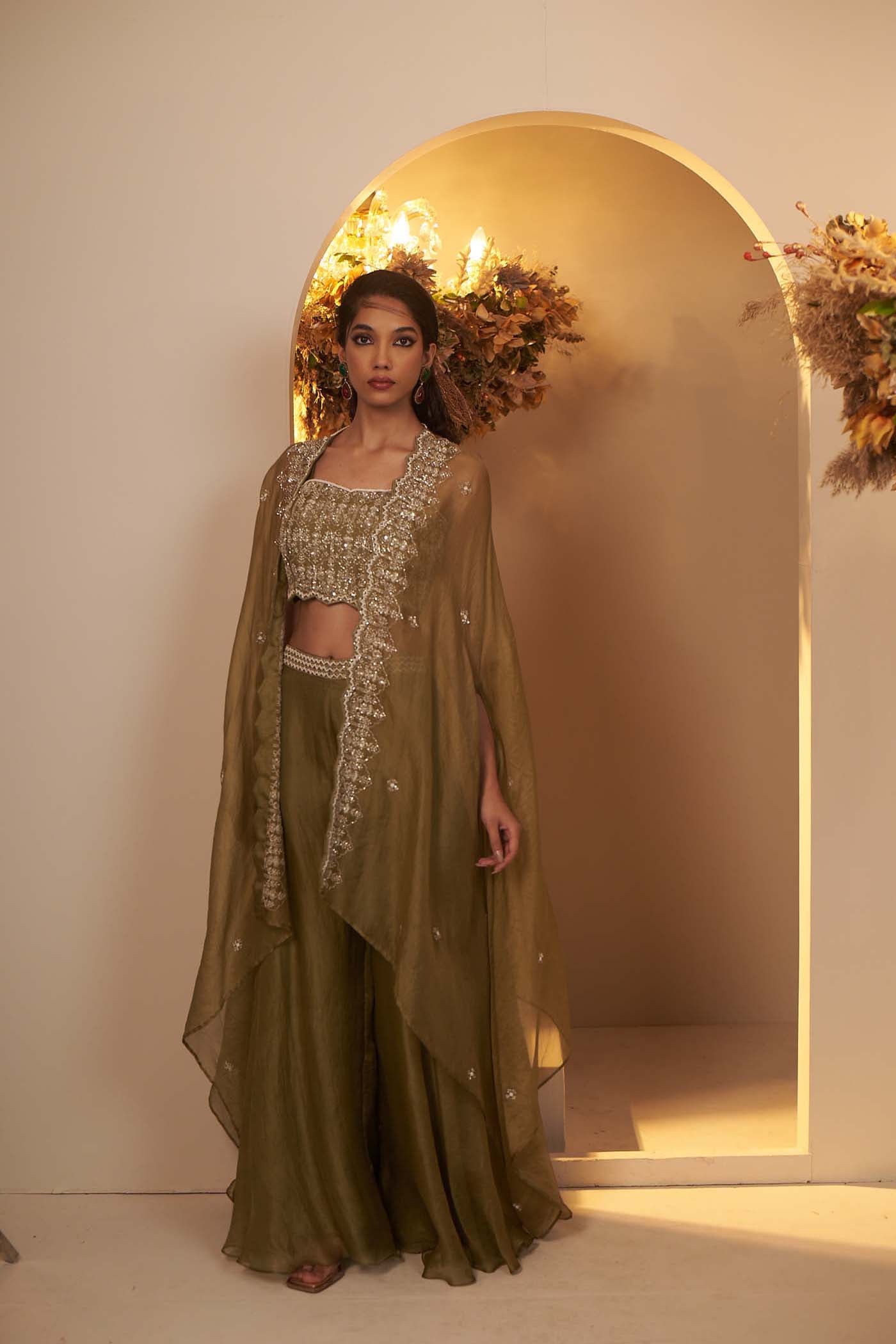 Sage Green Crop-top with Palazzo Set