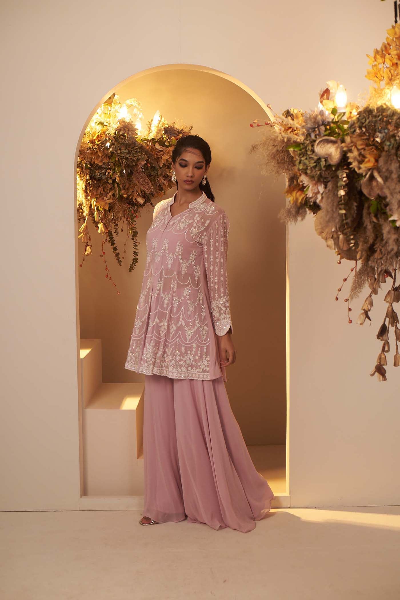 peplum dress with plazo Beige Embroidered Slit Style Peplum Palazzo Suit XXL