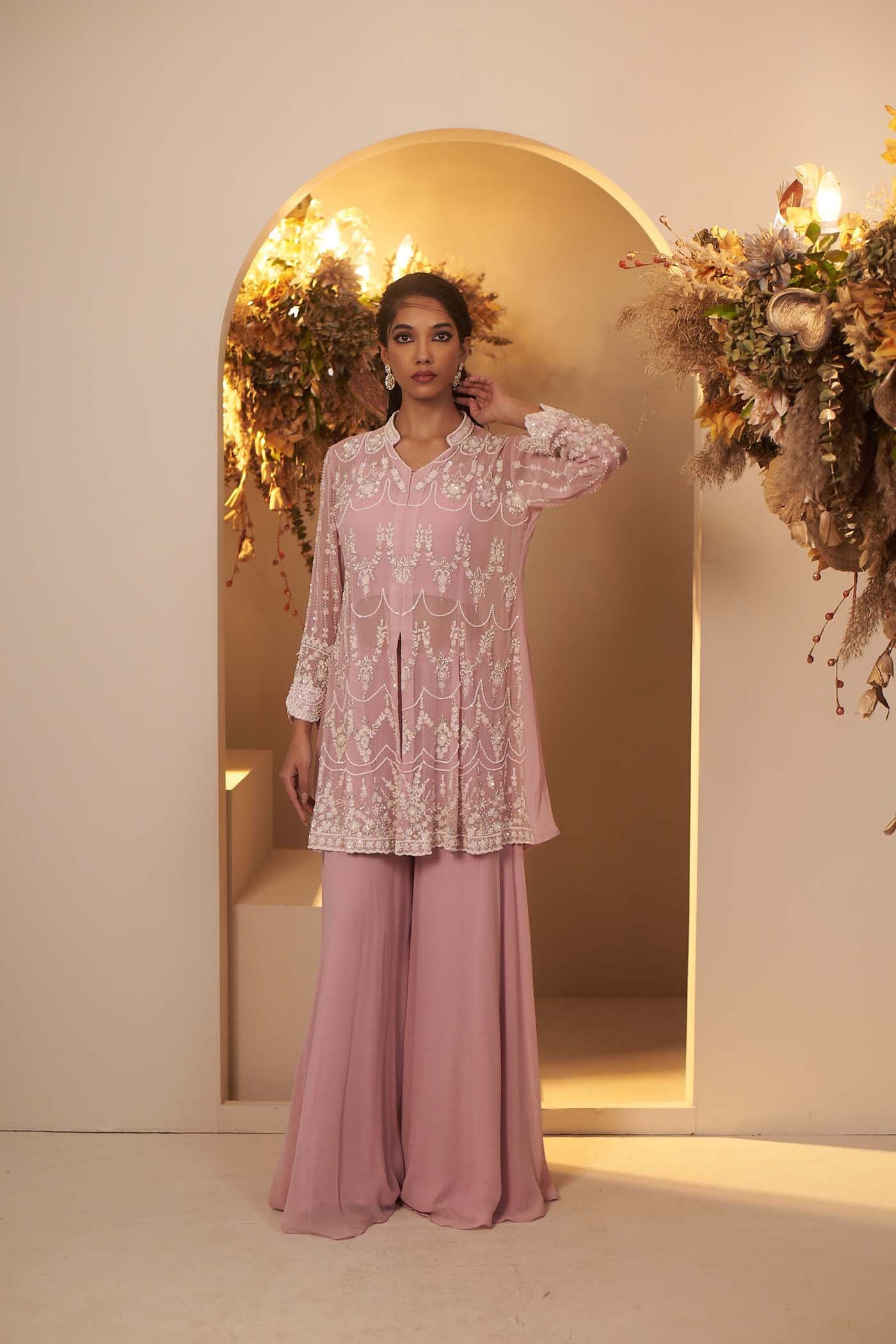 New Lavender long peplum kurta with Palazzo Set